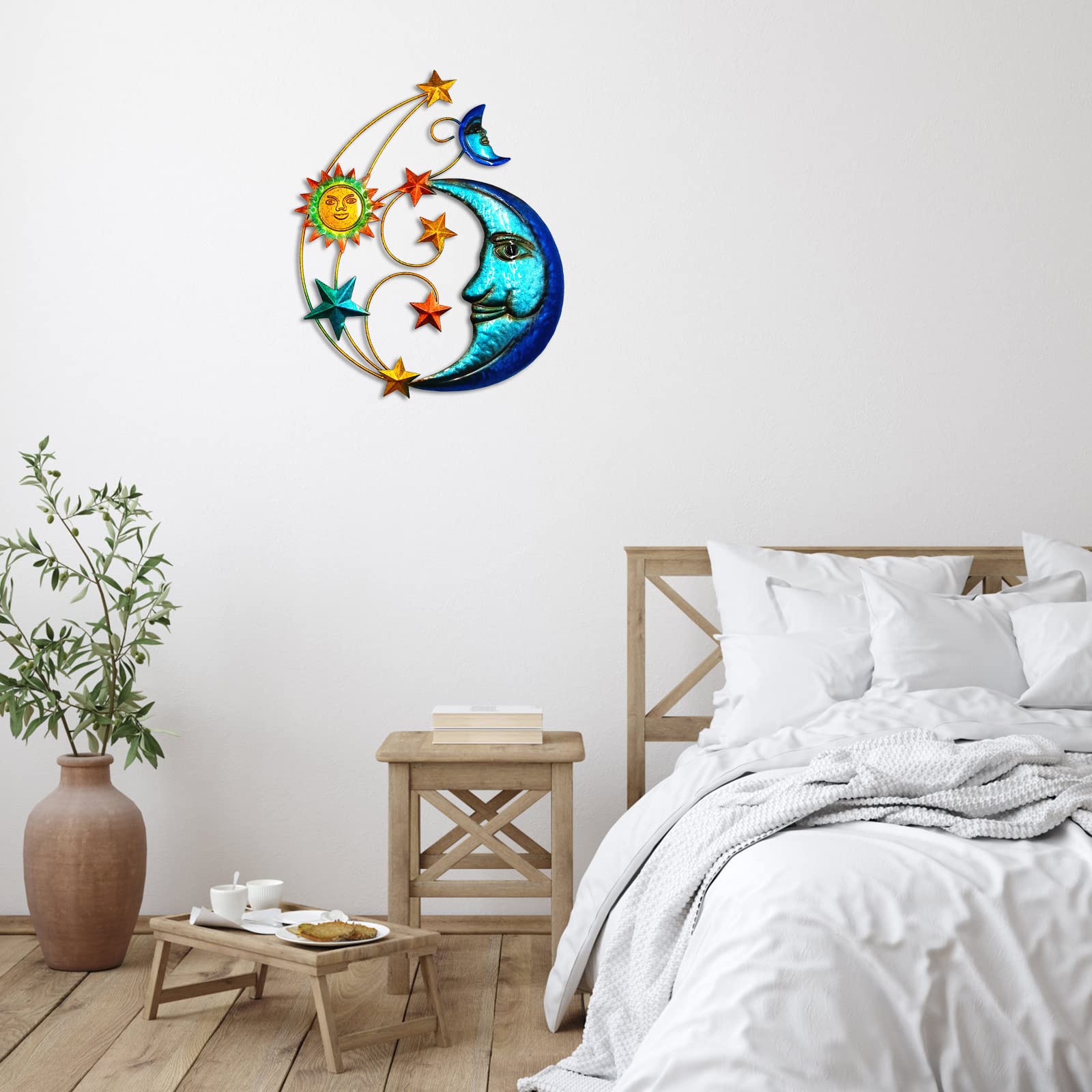 Décoration murale d'extérieur en métal de 43,2 cm, sculpture murale en métal avec lune et étoiles pour décoration murale d'intérieur, salon, chambre à coucher, cour, patio, jardin, clôture, terrasse,