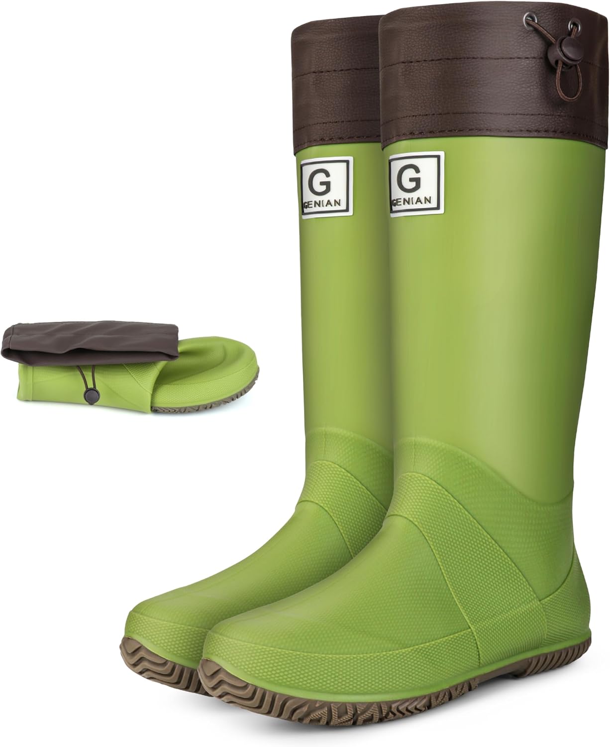 Wasserflux Women’s Mid-Calf Rain Boots – Waterproof Foldable Rubber Boots with Adjustable Cuff, Anti-Slip Sole, Lightweight for Gardening & Outdoor Work