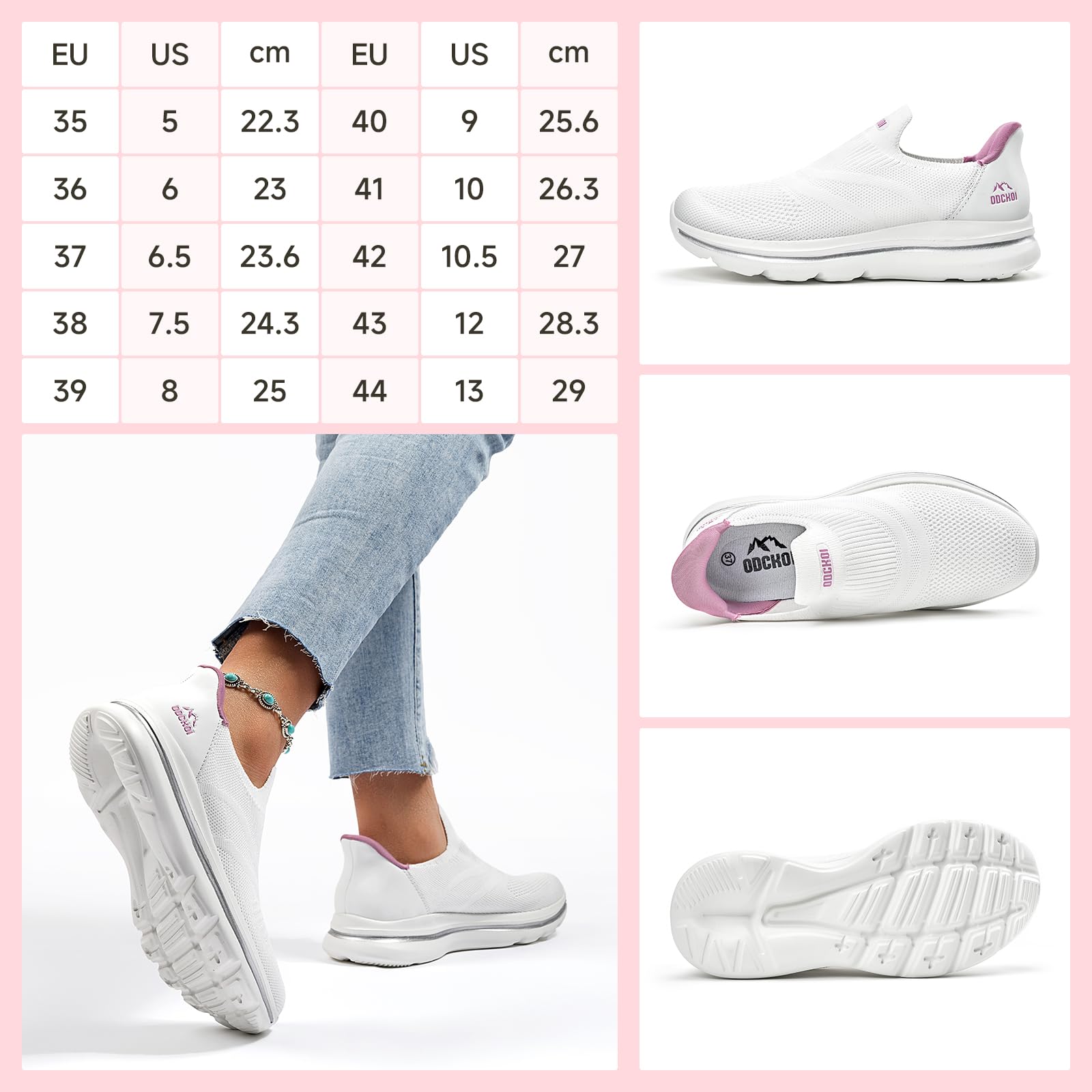 ODCKOI Slip on Damen Sneakers Bequem Atmungsaktiv Walkingschuhe Damen Leicht Jogging Fitness Turnschuhe