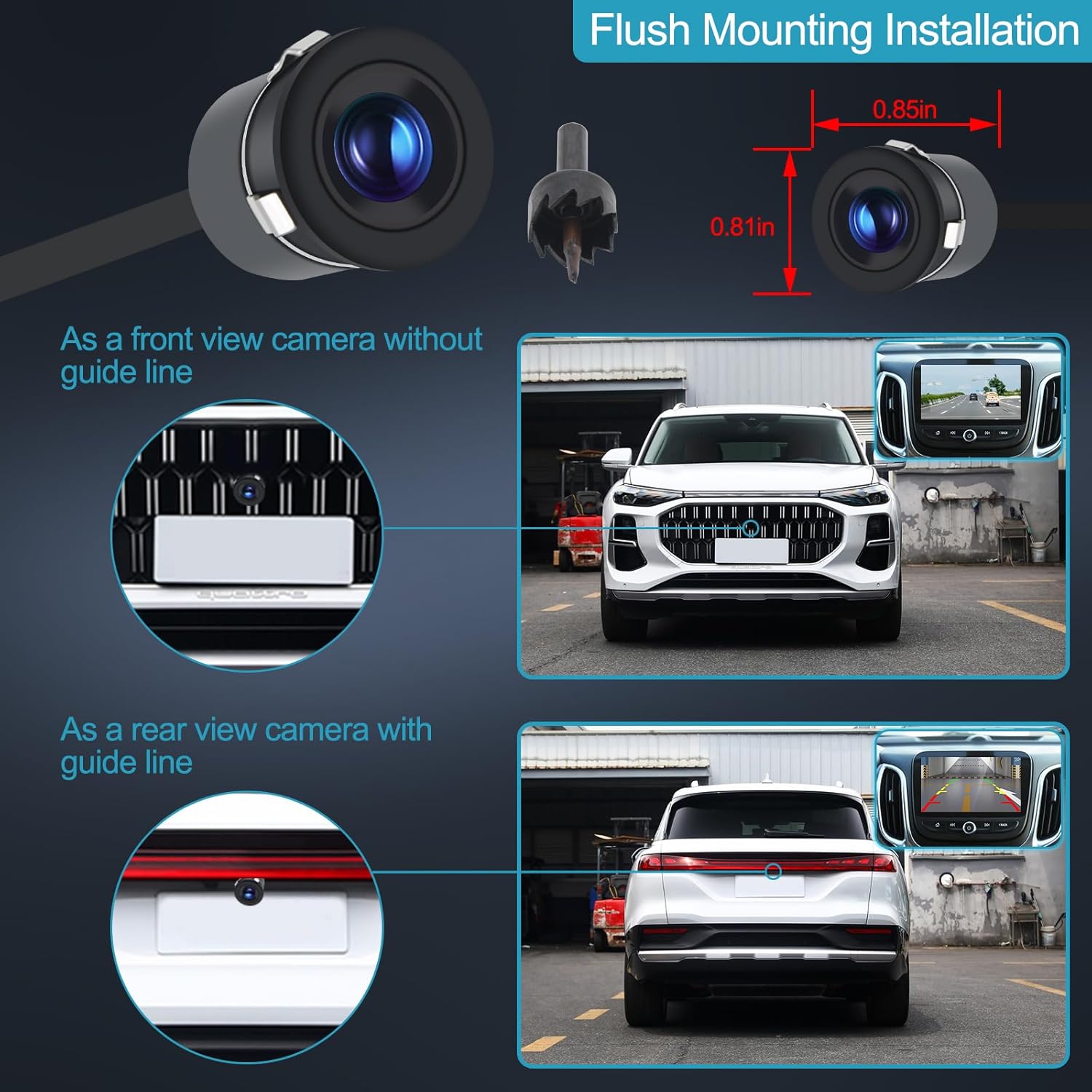 KAOLALI Backup Camera, HD Night Vision Rear View Camera with 170° Super Wide Angle Waterproof Rear Front Side Reverse Camera Universal for Car Truck Pickup SUV