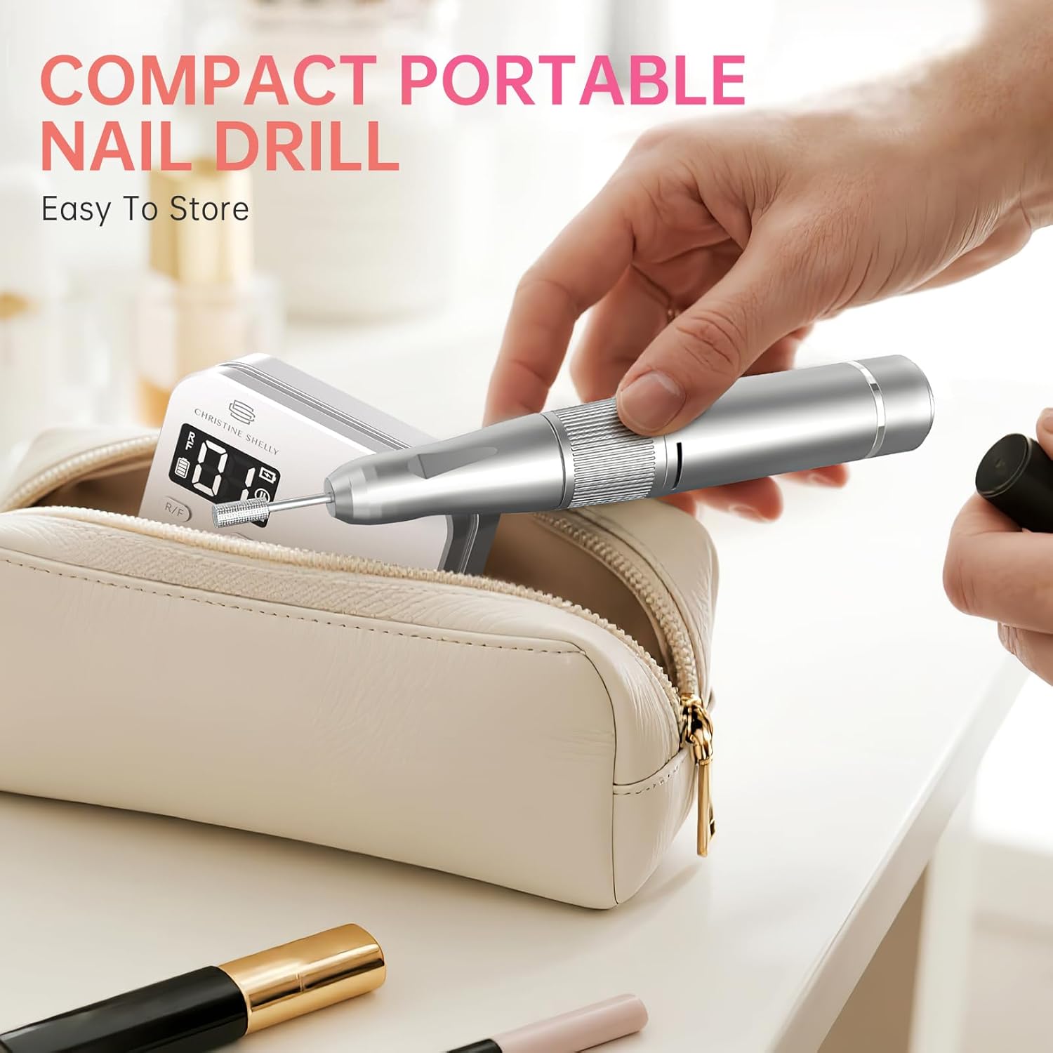 Rechargeable Nail Drill CHRISTINE SHELLY: 35000 PRM Electric Nail File, Professional Efile Nail Drill with Bits Kit for Acrylic Gel Polishing Removing