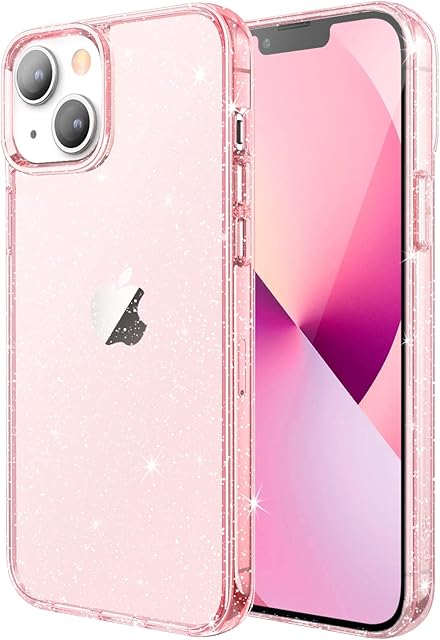 JETech Glitter Case for iPhone 13 6.1-Inch, Bling Sparkle Shockproof Phone Bumper Cover, Cute Sparkly for Women and Girls (Pink)