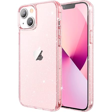 Bakicey Custodia per iPhone 13 Mini Aesthetic Rosa Fiori Cover Cristallo Trasparente Donna Ragazza Glitter Cristallo Cover Dolce Morbido TPU Resistente ai Graffi Cover per iPhone 13 Mini, Trasparente