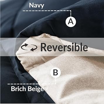 Whale Flotilla Reversible Duvet King Size for All Seasons, 7.5 Tog Down Alternative Box Sitiched Comforter, Lightweight and Machine Washable Bedding Set, 220X240 cm, Navy,Brich Beige