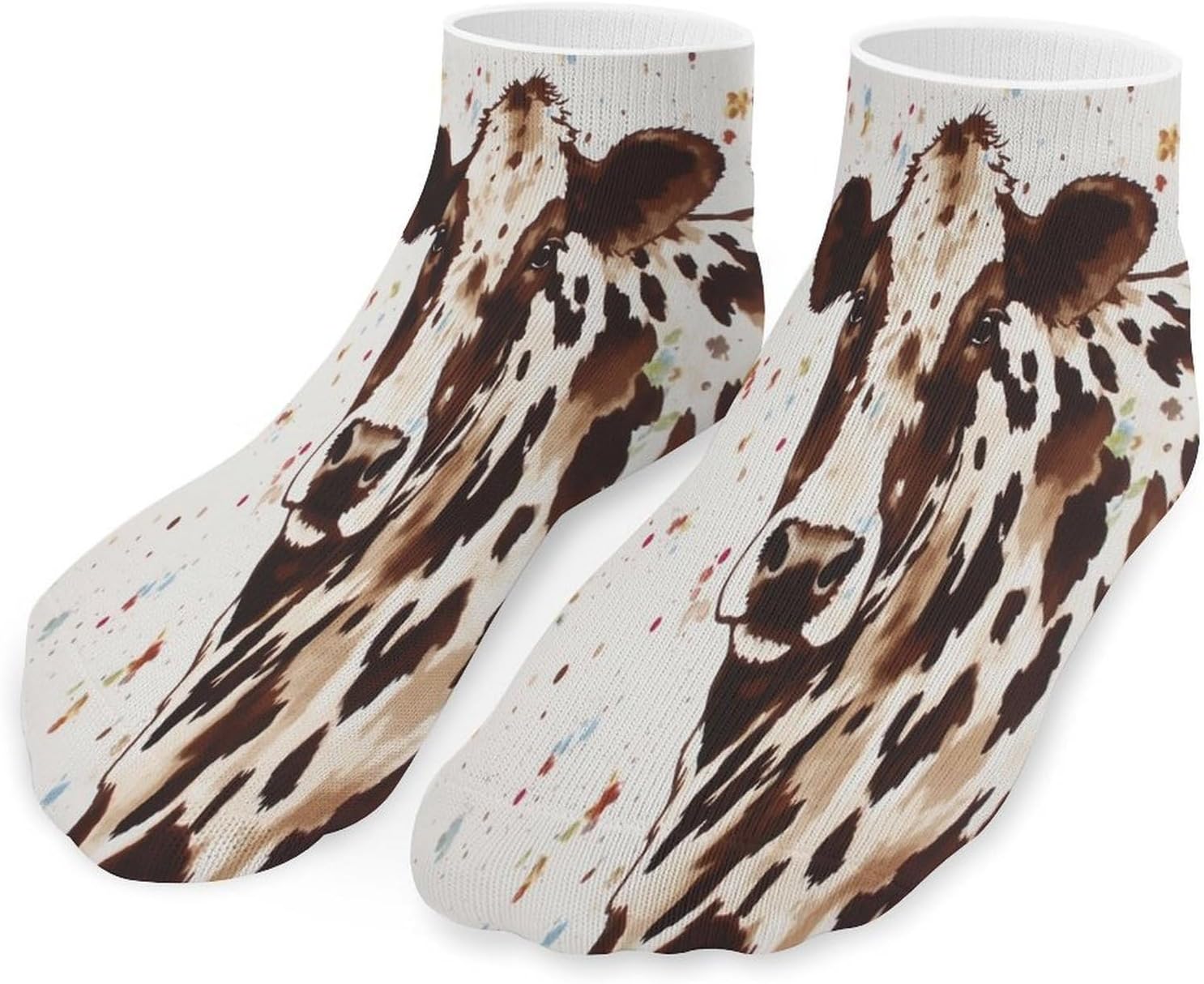 Women's Thin Elastic Socks Low-top Sports Invisible Cow Printed Printed Ankle Socks 5 Pairs Suitable for Travel Commuting Outdoor