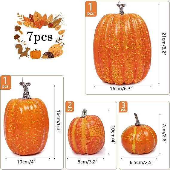 Newthinking Artificial Pumpkin Decorations, 7 Pack Foam Fake Pumpkins Decor
