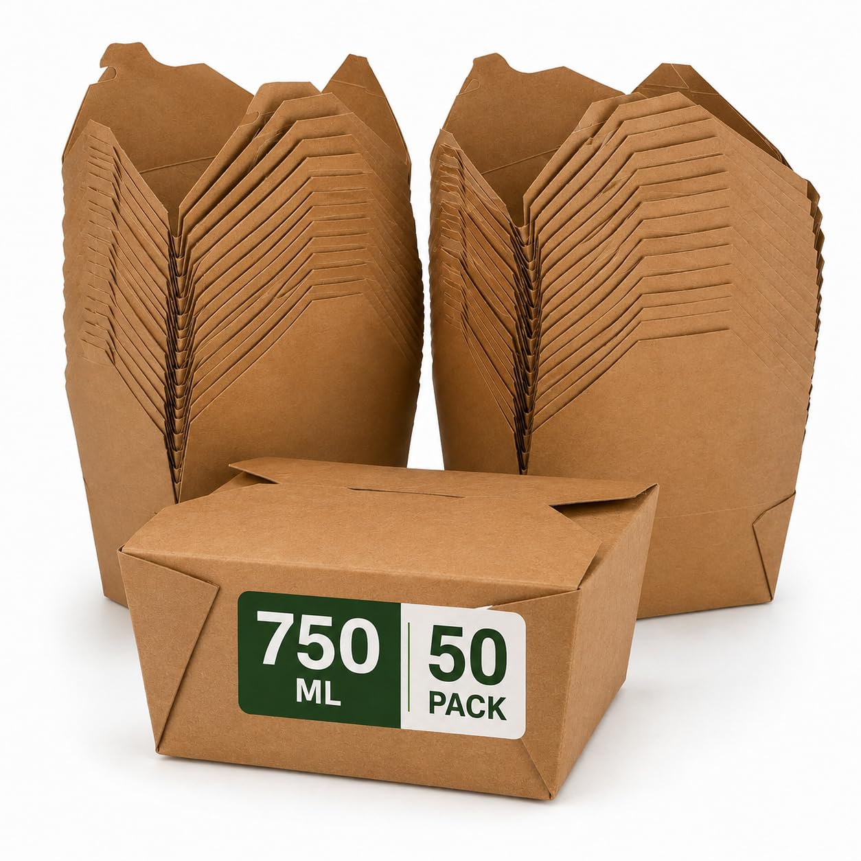 E Greenwize Packaging Packaging Kraft Food Box 750ml – Disposable Takeaway Food Containers for Meals, Salads, BBQ, Meal Prep & Storage (750ml, case 50)