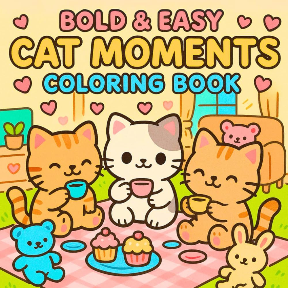 Bold & Easy Cat moments Coloring Book: Cute & Funny Moments For Adults And Kids