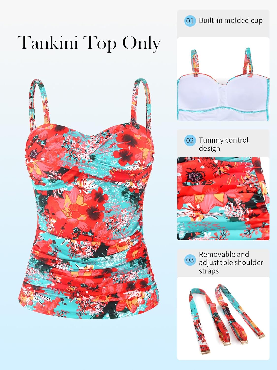 RELLECIGA Women's Ruched Tankini Top - Image 6