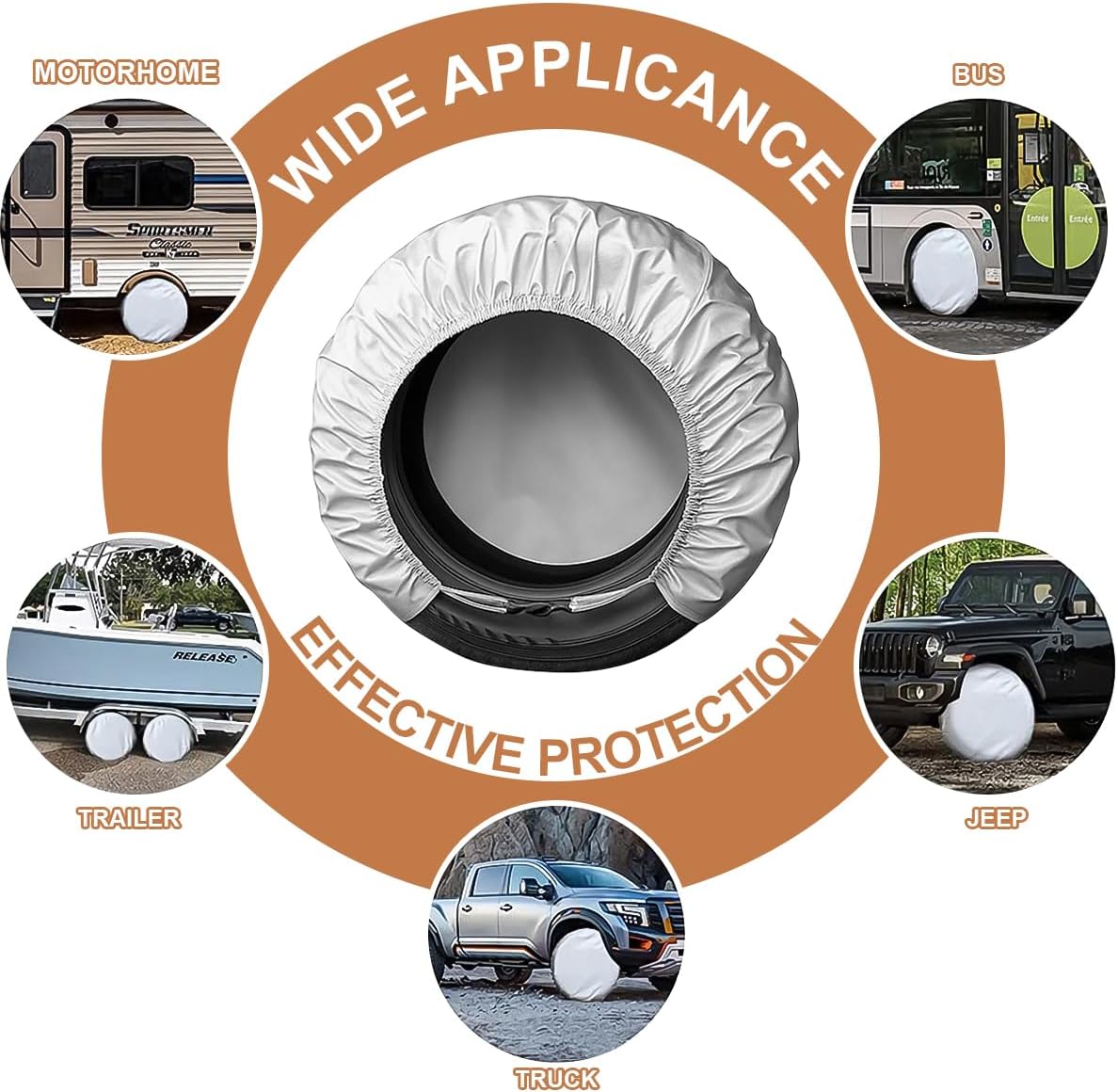4PCS RV Tire Covers, Anti-UV Waterproof Camper Wheel Protector, Tough Travel Trailer Truck Sun Snow Rain Tyre Protection Covers, Suitable for 27-29" Tire Diameter