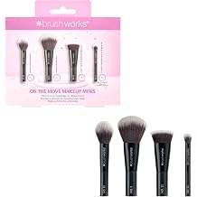 Brushworks On The Move Makeup Minis   Travel Makeup Brush Set for Face & Eyes, Soft Brushes for Seamless Blending, Contouring & Highlighting   Suitable for Liquid, Cream & Powder - Vegan Friendly