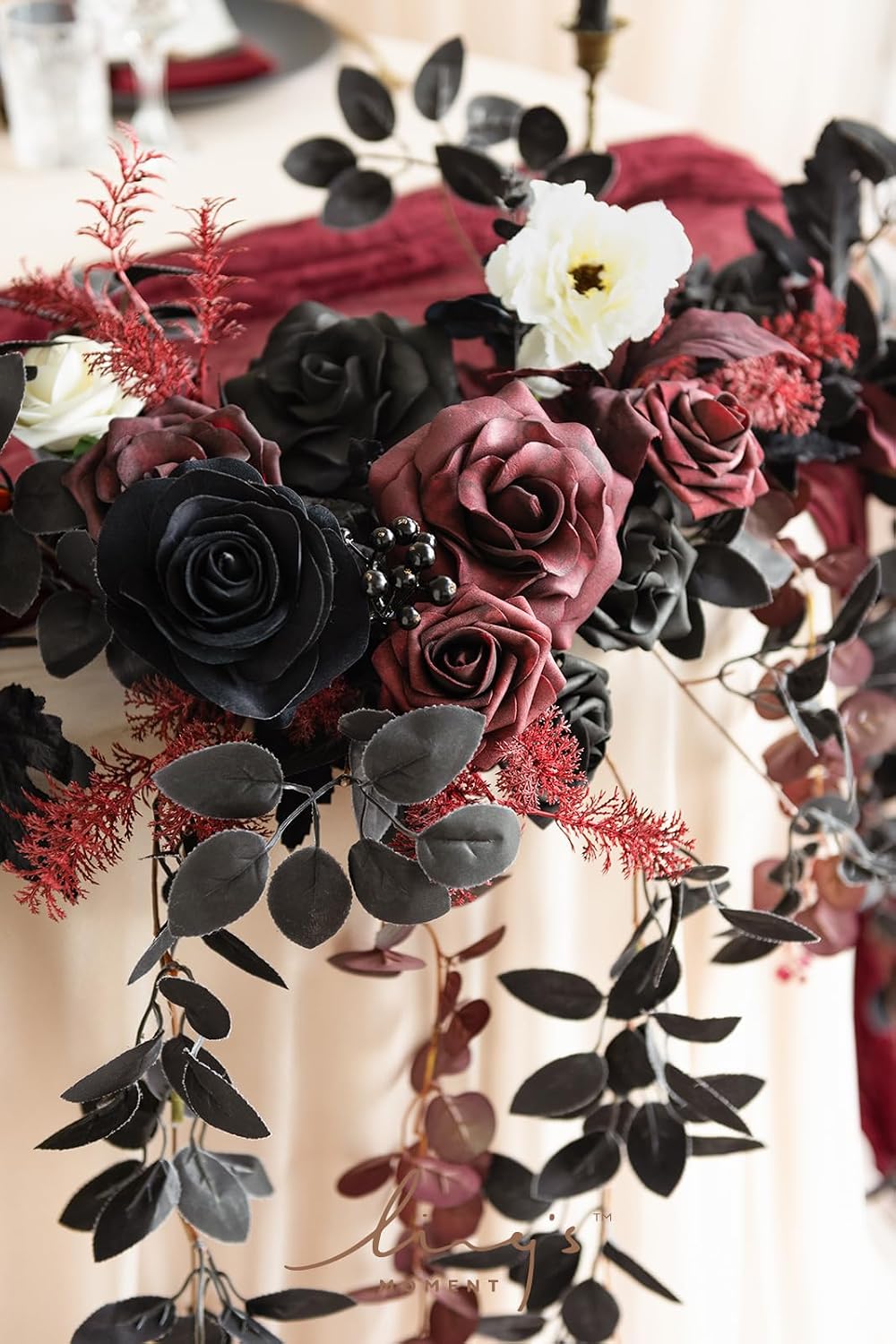 Pre-Arranged Wedding Flower Packages in Moody Burgundy & Black,Reception Decor Package (Set of 13)