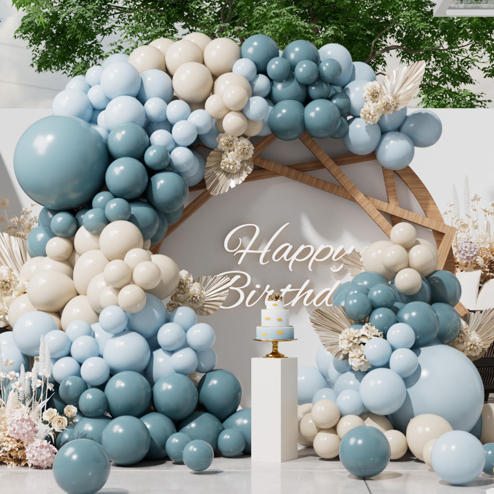 SUWEN Dusty Blue Balloons Arch Kit Garland 153Pcs Different Sizes of 18 10 5 Inch Light Blue and Sand White Balloons for Birthday Decoration Baby Shower Gender Reveal Party