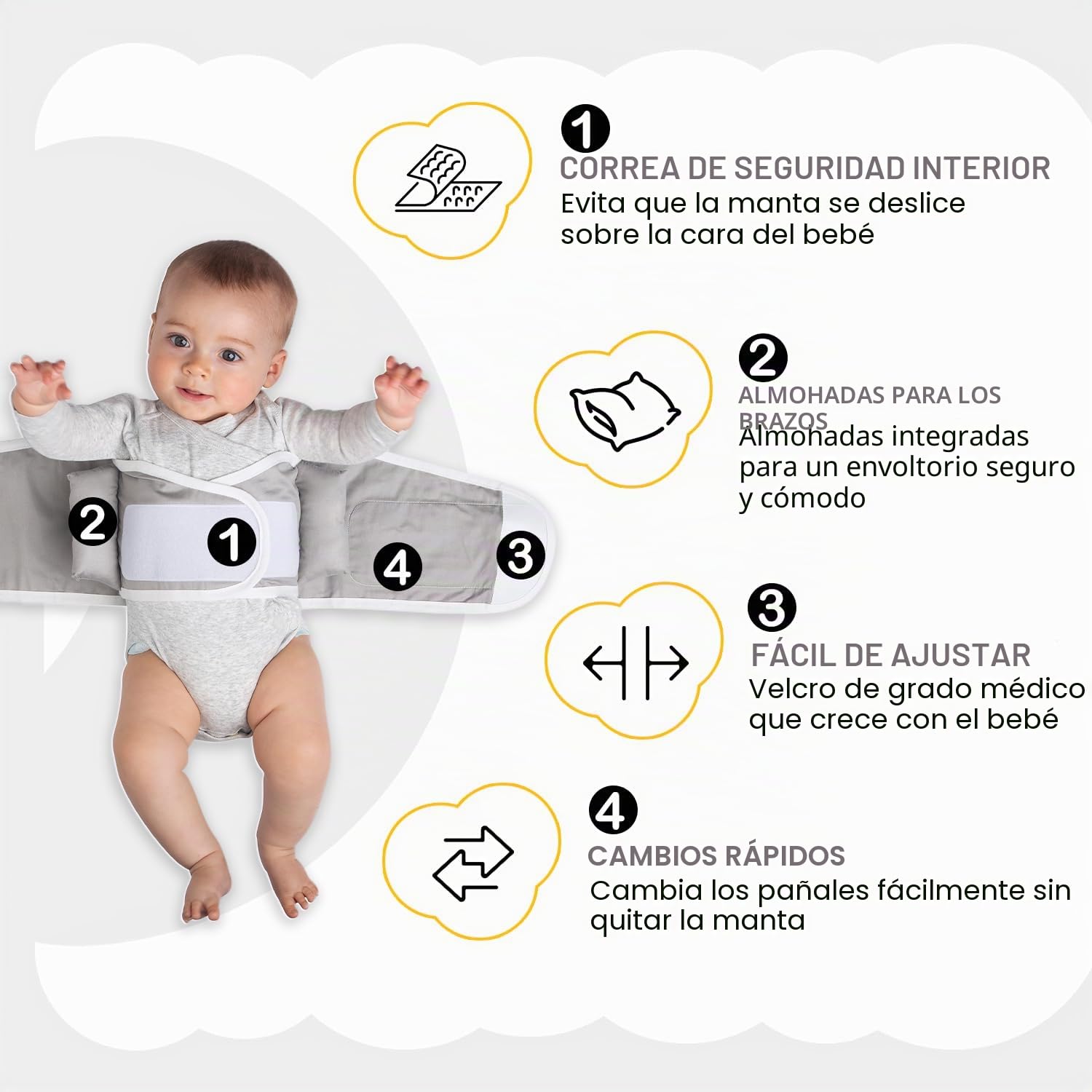 Anna & Eve Swaddle Strap Arms Only Baby Swaddle, gris, grande