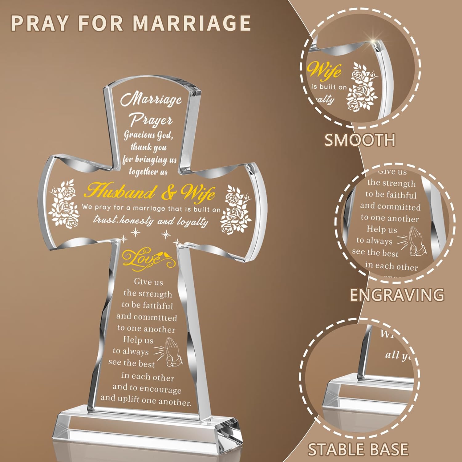 Ghtixsu Marriage Prayer Cross Wedding Gifts for Couples, Religious Cross Engagement Gifts for Bride and Groom, Bridal Shower Gift for Women Men