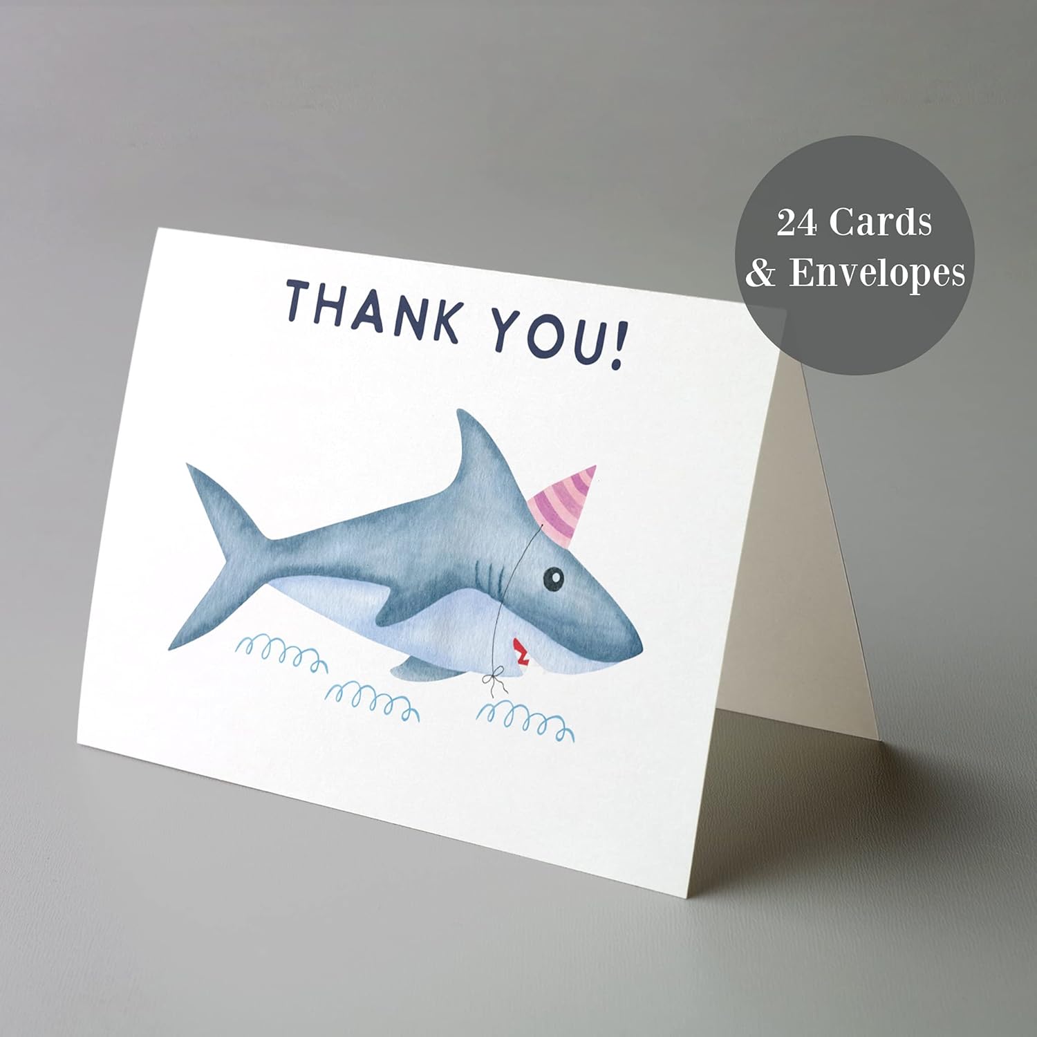Animal Thank You Cards - 24 Assorted Blank Cards with White Envelopes - Birthday Thank You Just Because (Shark Birthday)