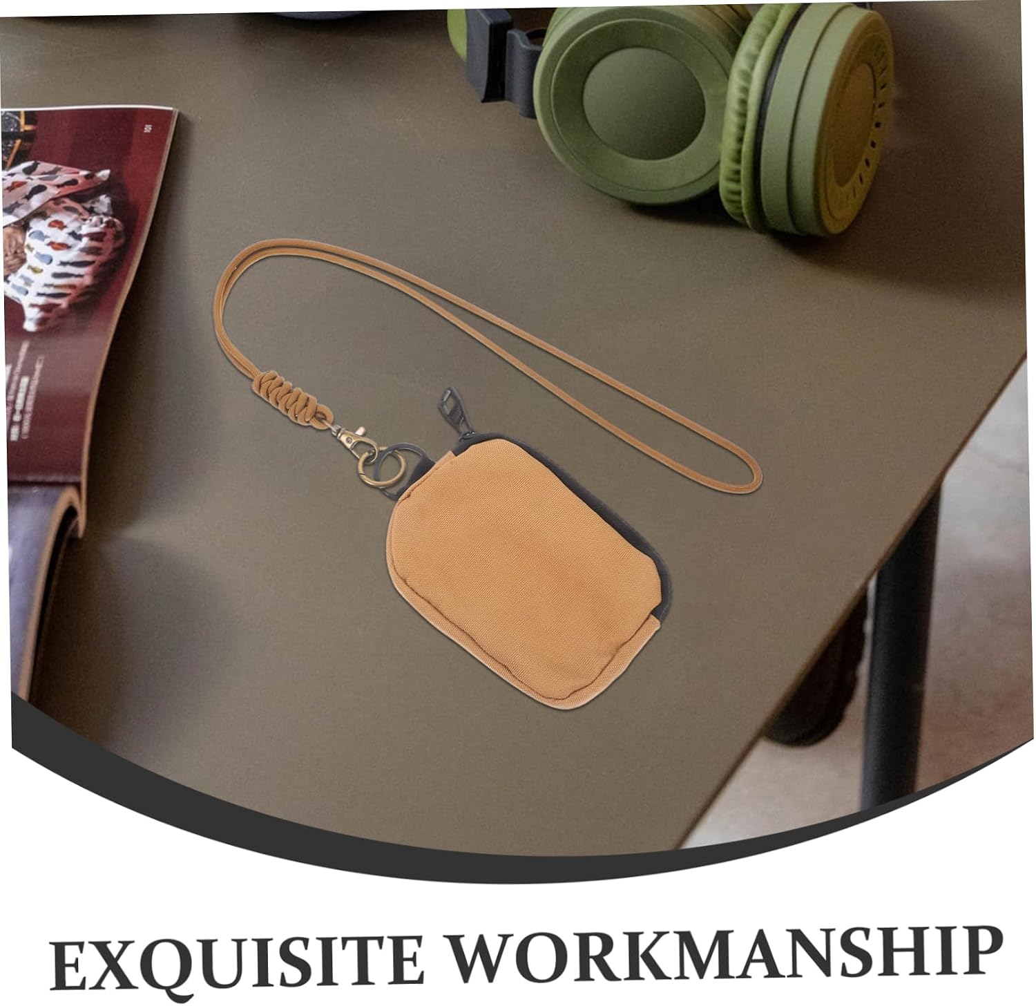 Khaki Oxford Cloth Lanyard Coin Purse for Travel Sports Card Holders image 3