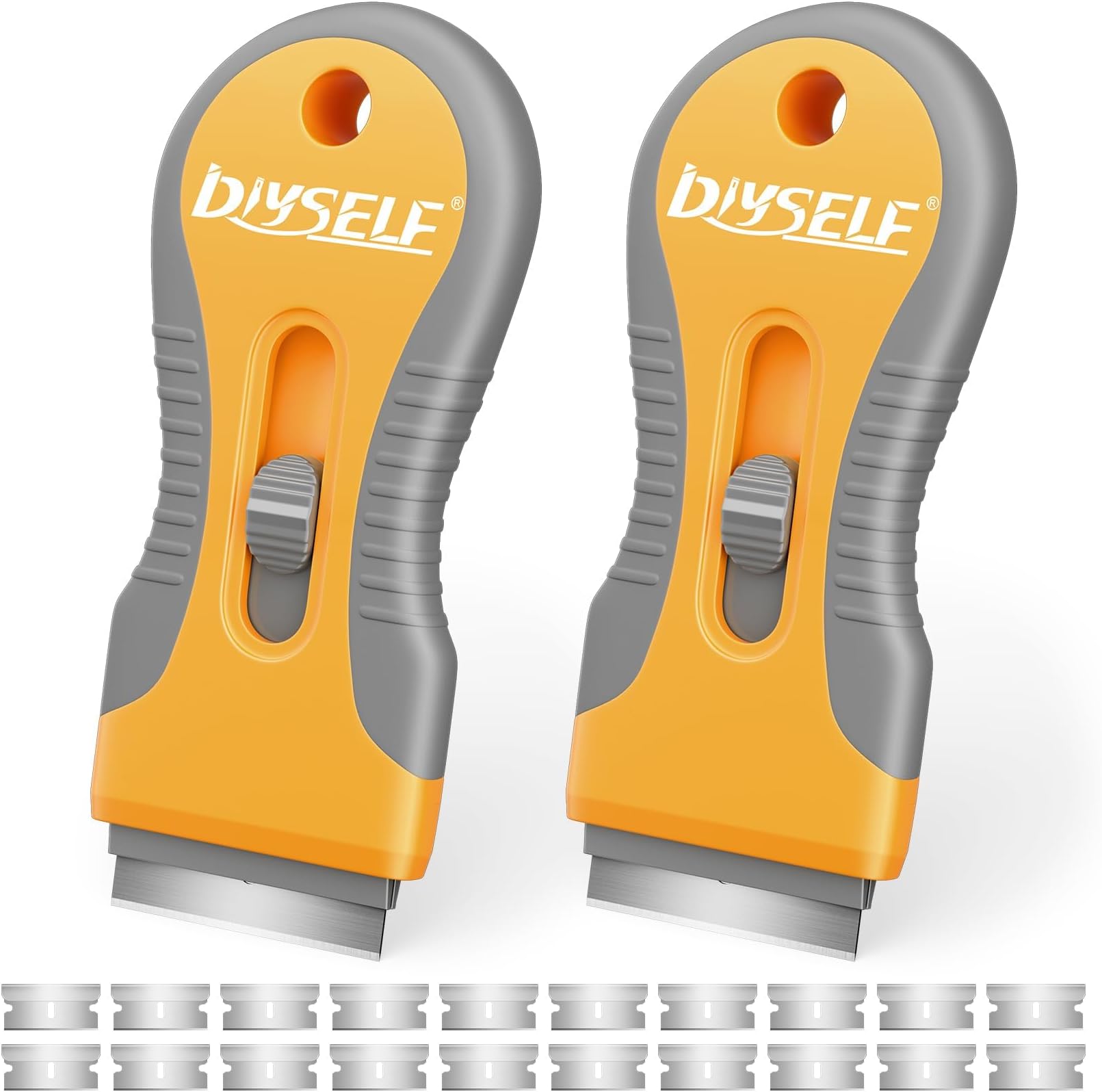 DIYSELF 2 Pack Razor Blade Scraper with 20 Metal Razor