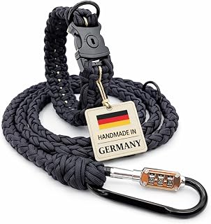 Anti-Diebstahl Hundehalsband & Leine für große Hunde - Abschließbar & schnittfest, handgemachtes Set aus Paracord mit Stahlseil-Kern (Leine L (210cm))