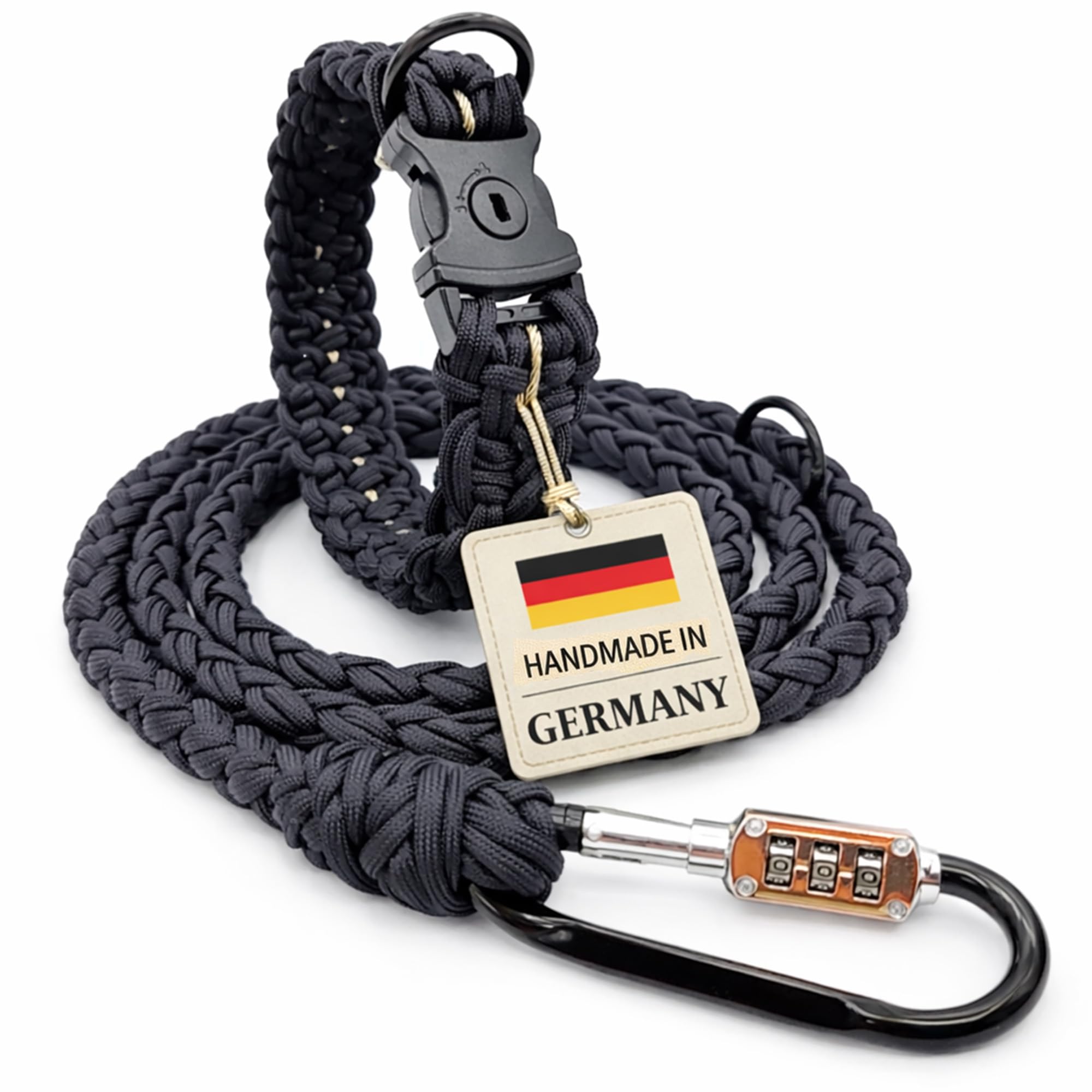 Set Collare e Guinzaglio Antifurto per Cani di Taglia Grande – Bloccabili e Resistenti al Taglio, Fatti a Mano in Paracord con Anima in Cavo d’Acciaio (Guinzaglio S (150cm))