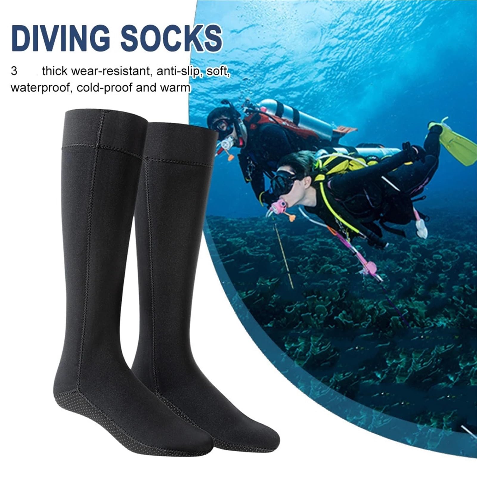 Neoprensocken Eisbaden Tauchsocken 3,0 mm, Winterwarm, Unisex, Schnorcheln, Speerfischen, rutschfest, Neopren, tragbar, leicht