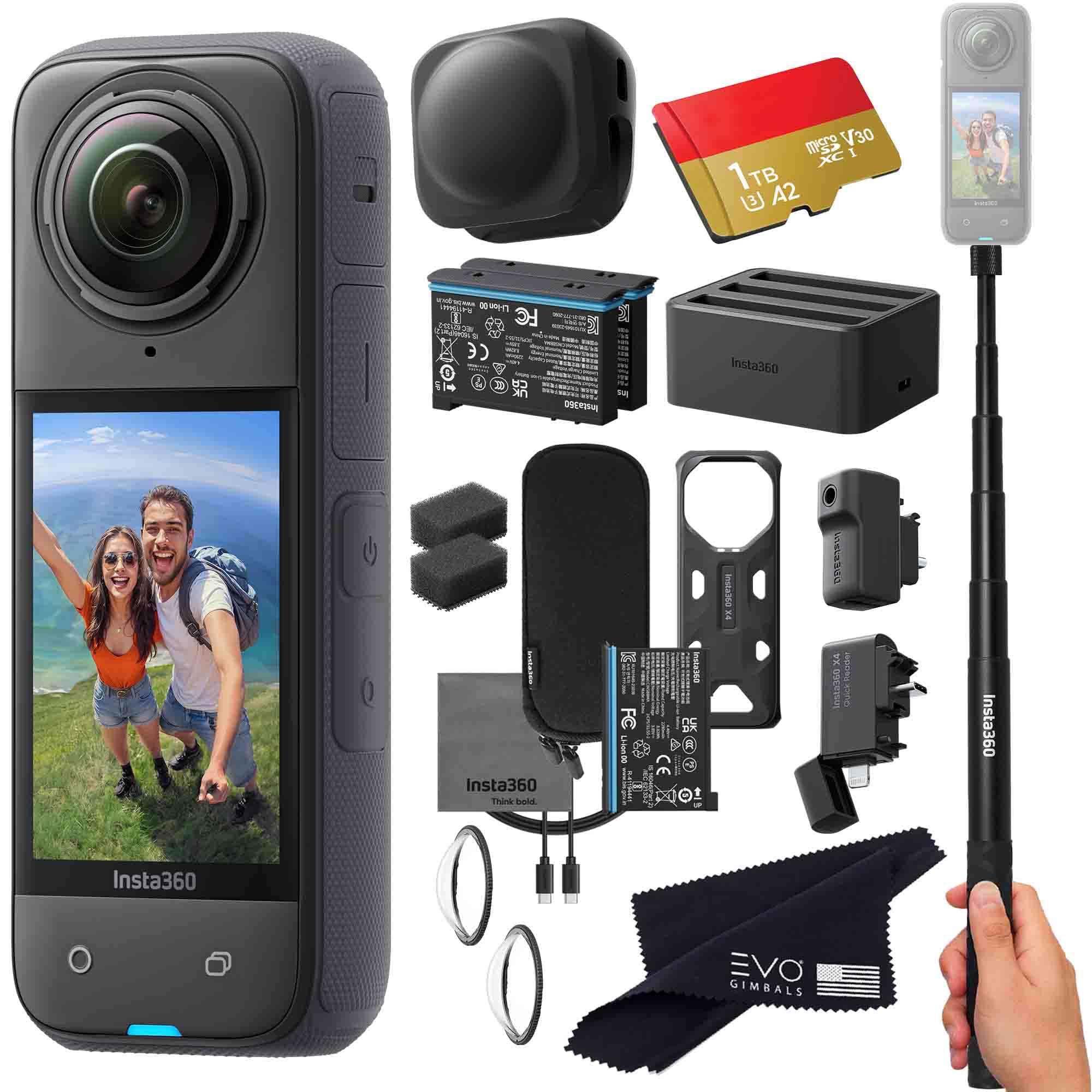 Insta360 X4 Pro Bundle-8K Waterproof 360 Action Camera with 8K 360 HDR Video, |Bundle Includes Selfie Stick, Extra 2 Batteries, Charger, Quick Reader,