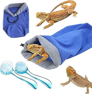 Bearded Dragon Bath Towel Bag with 2Pcs Reptile Bathing Brush, Fast Drying Absorbent Lizard Towel, Bearded Dragon Accessories, Dragon Towel for Gecko/lizard/Leopard Gecko/Bearded Dragon Pool