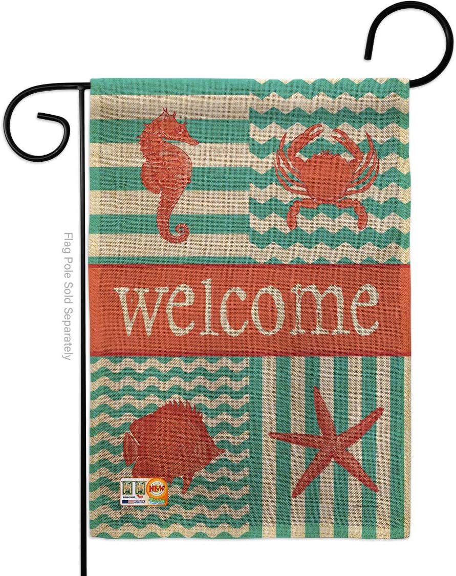 Coastal Collage Burlap Garden Flag Nautical Anchor Sailor Sea Shells Outdoor Summer Ocean Small Decorative Gift Yard House Banner Double-Sided Made In USA 13 X 18.5