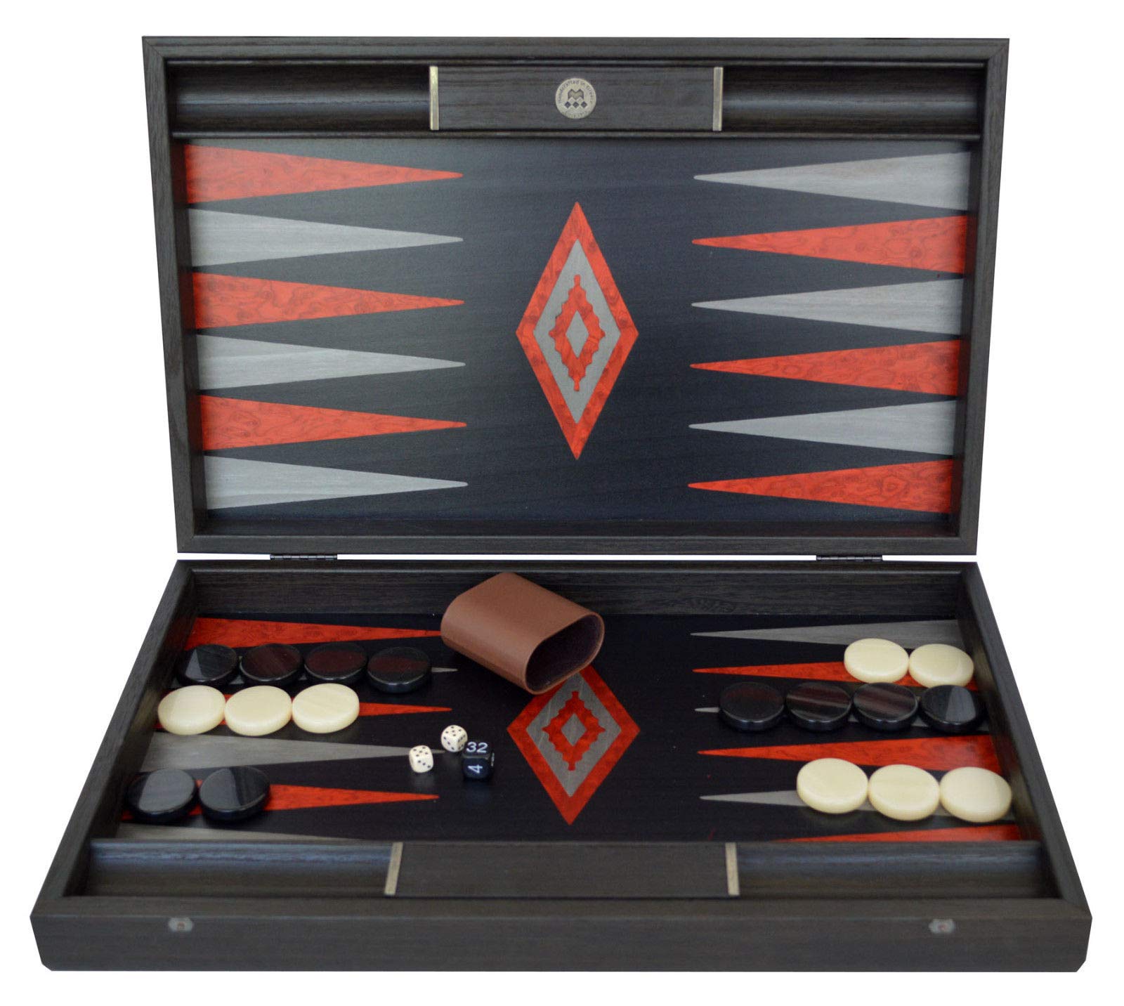 Manopoulos Argento And Black Oak Backgammon Set - Hand Made in Greece