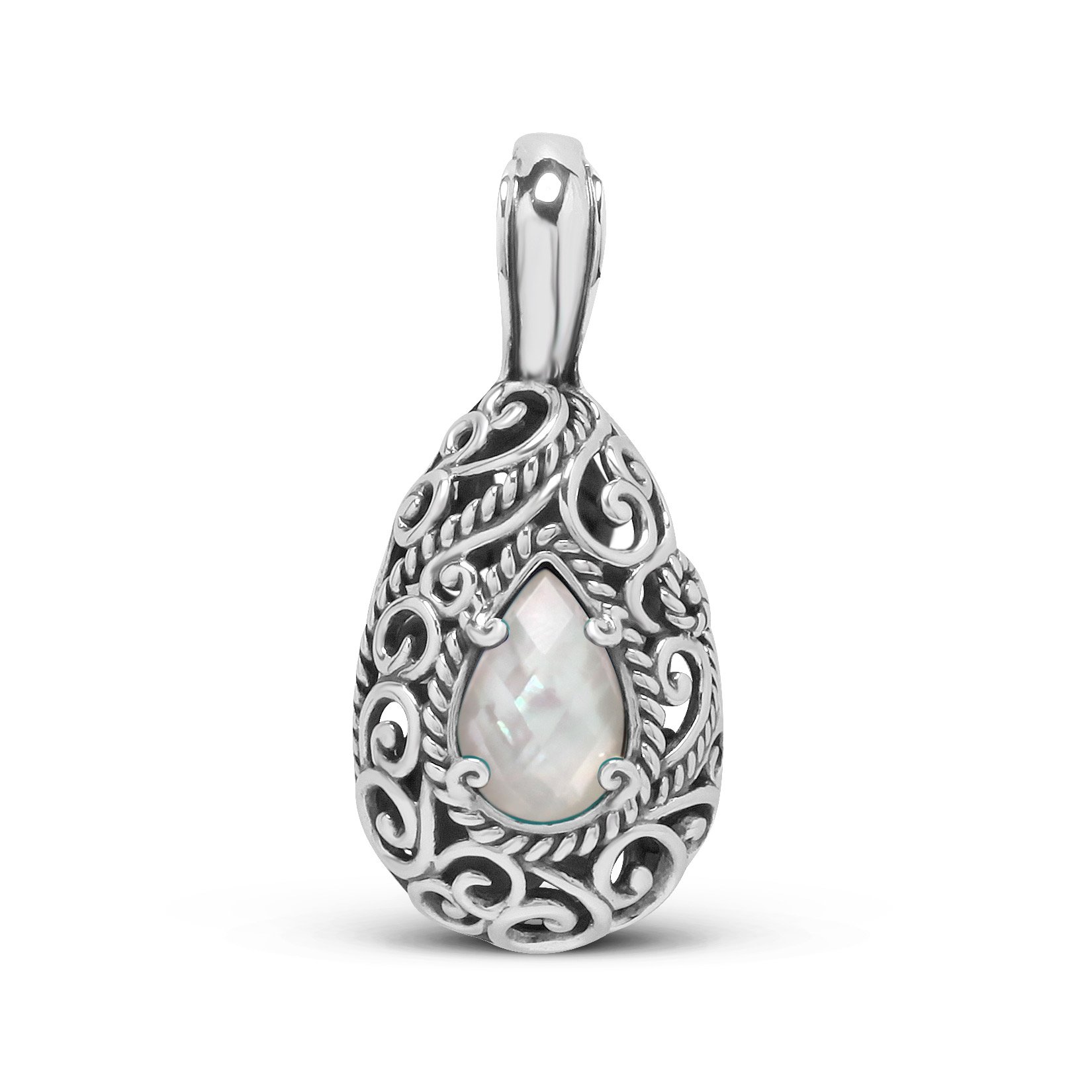 Sterling Silver Blue Lapis, Turquoise or White Mother of Pearl Gemstone Doublet Pendant Enhancer