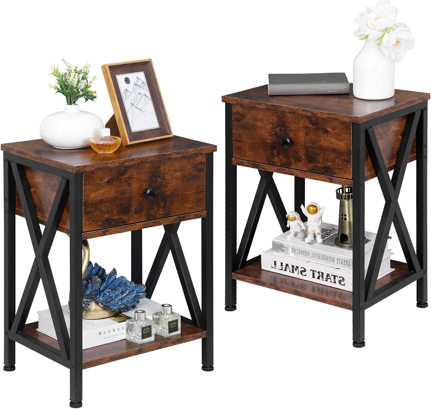 SUPER DEAL Set of 2 End Table Nightstands with Drawer and