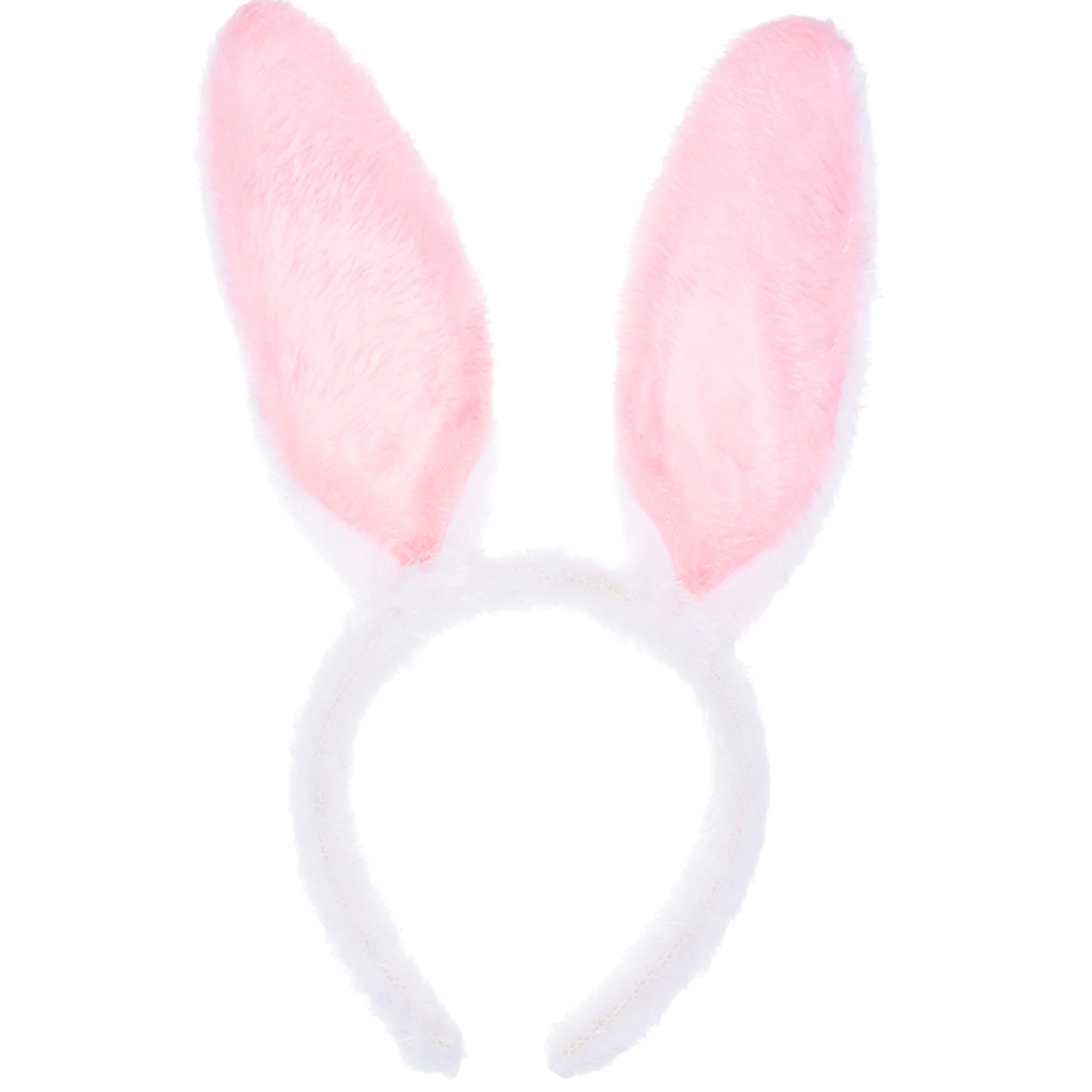 Fluffy White and Pink Bunny Ears Headband - Easter Bunny Ears for Rabbit Costume Adult and Children - Easter Headband Kids and Adults Hair Accessories - White Rabbit Hairband Fancy Dress Accessory