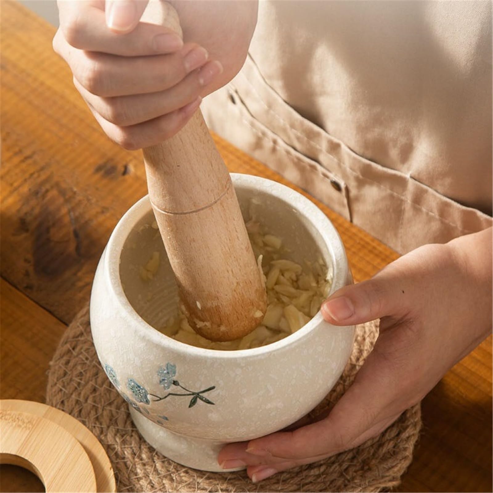 Mortaio con Pestello Mortaio e pestello da Cucina in Ceramica for spezie, Massima capacità di macinazione Molcajete per Pesto o Spezie
