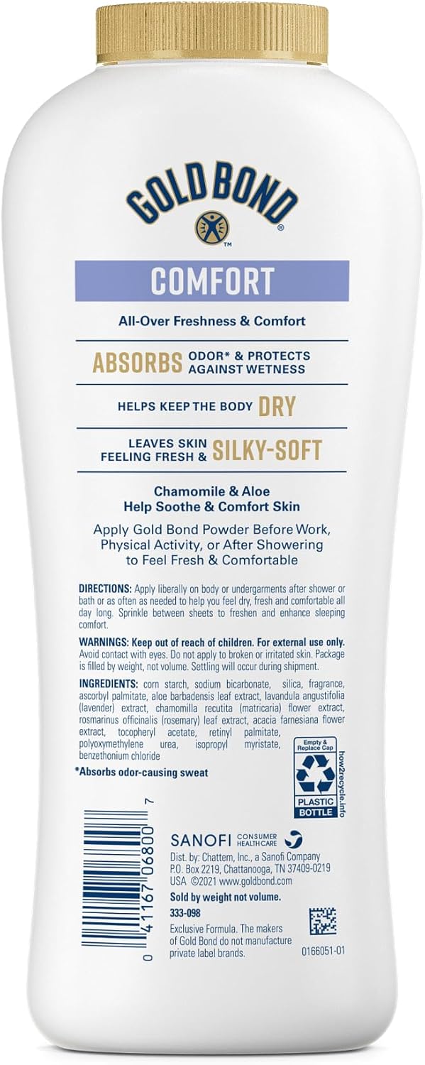 Gold Bond Ultimate Comfort Body Powder 10 oz. (Pack of 3), Talc-Free Formula with Aloe & Chamomile
