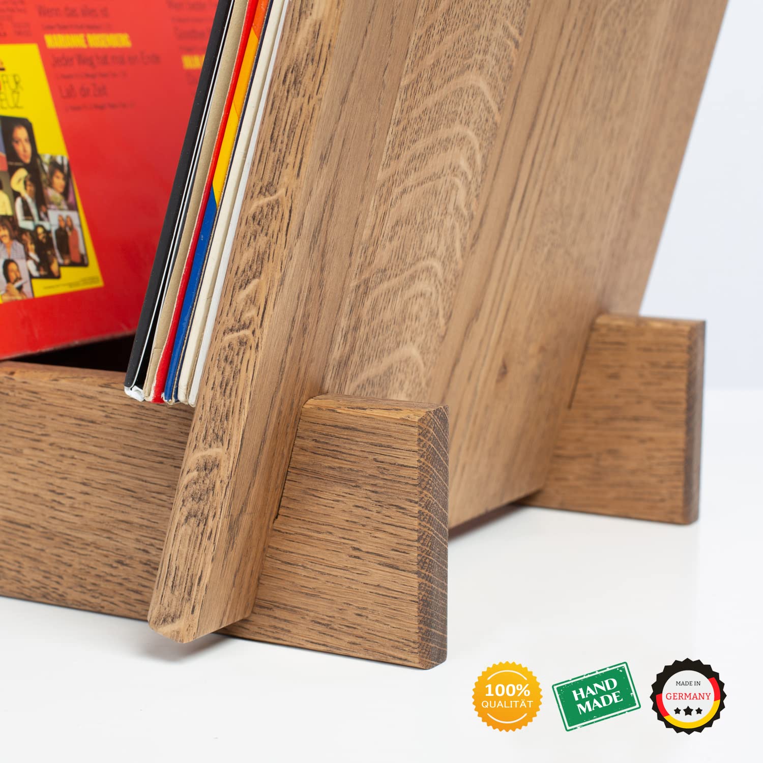 Contenitore in vinile – Supporto per dischi in legno di rovere massello in design di alta qualità Alex scuro