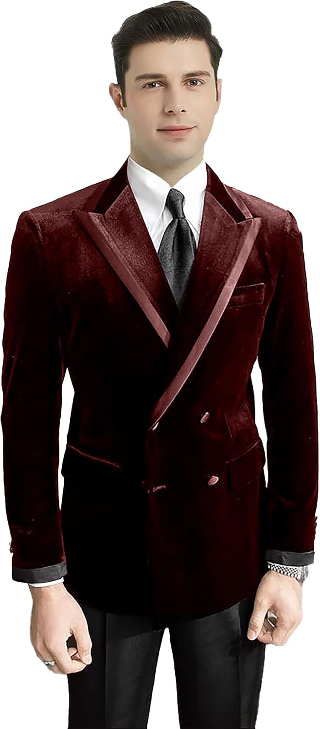 Men's Velvet Blazer Slim Fit Double Breasted Suit Jacket Tuxedo for Dinner Prom Wedding