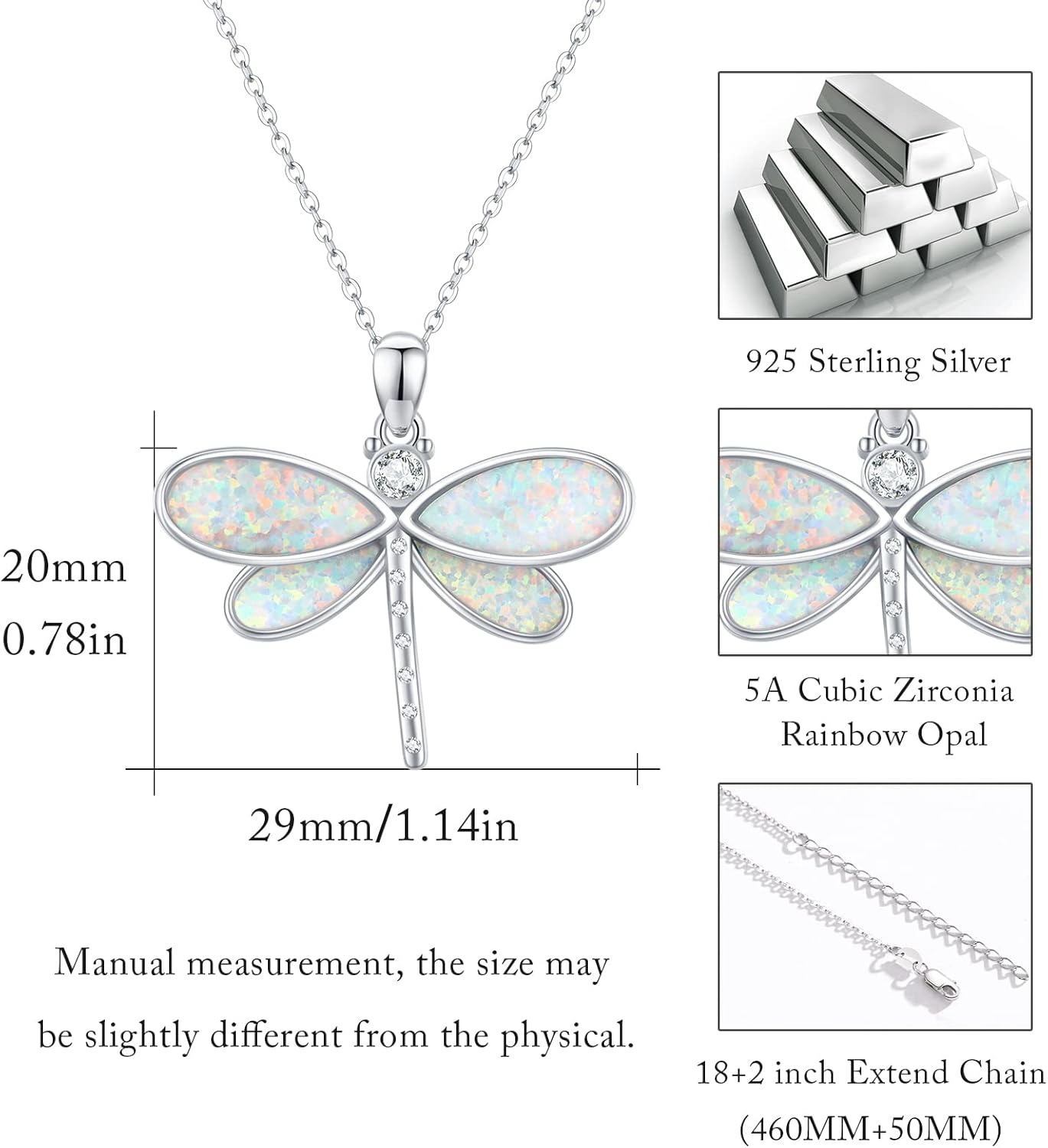 CUOKA MIRACLE Dragonfly Necklaces 925 Sterling Silver Dragonfly Jewelry Pendant Necklaces Opal Abalone Shell Dragonfly Jewelry Dragonfly Gifts for Women Nature Lover - Image 4