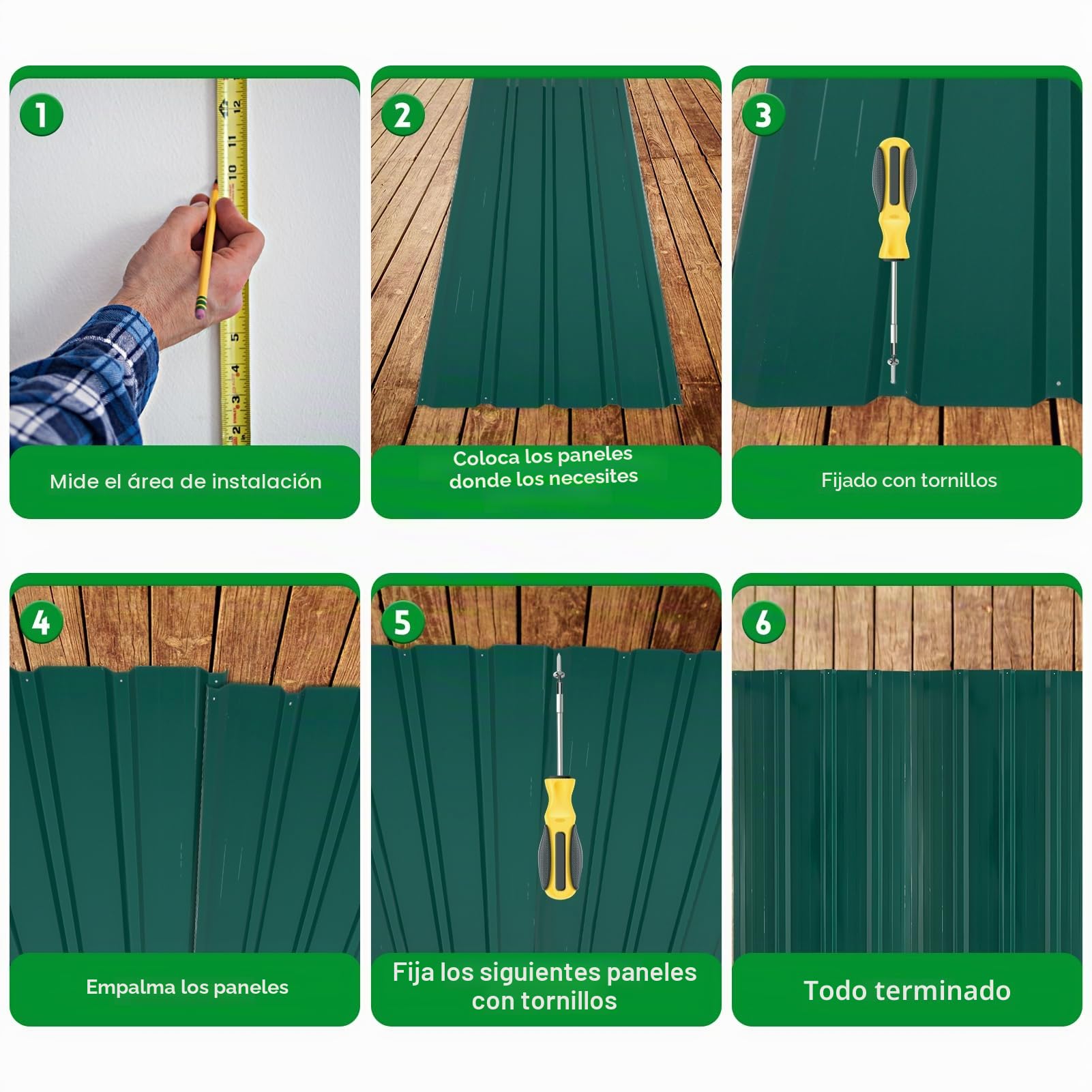 12 chapas trapezoidales de 7 m², 110 x 45 cm, metal galvanizado, resistente a la corrosión, resistente a la intemperie, chapa de techo ondulada (GREEN-12 unidades)