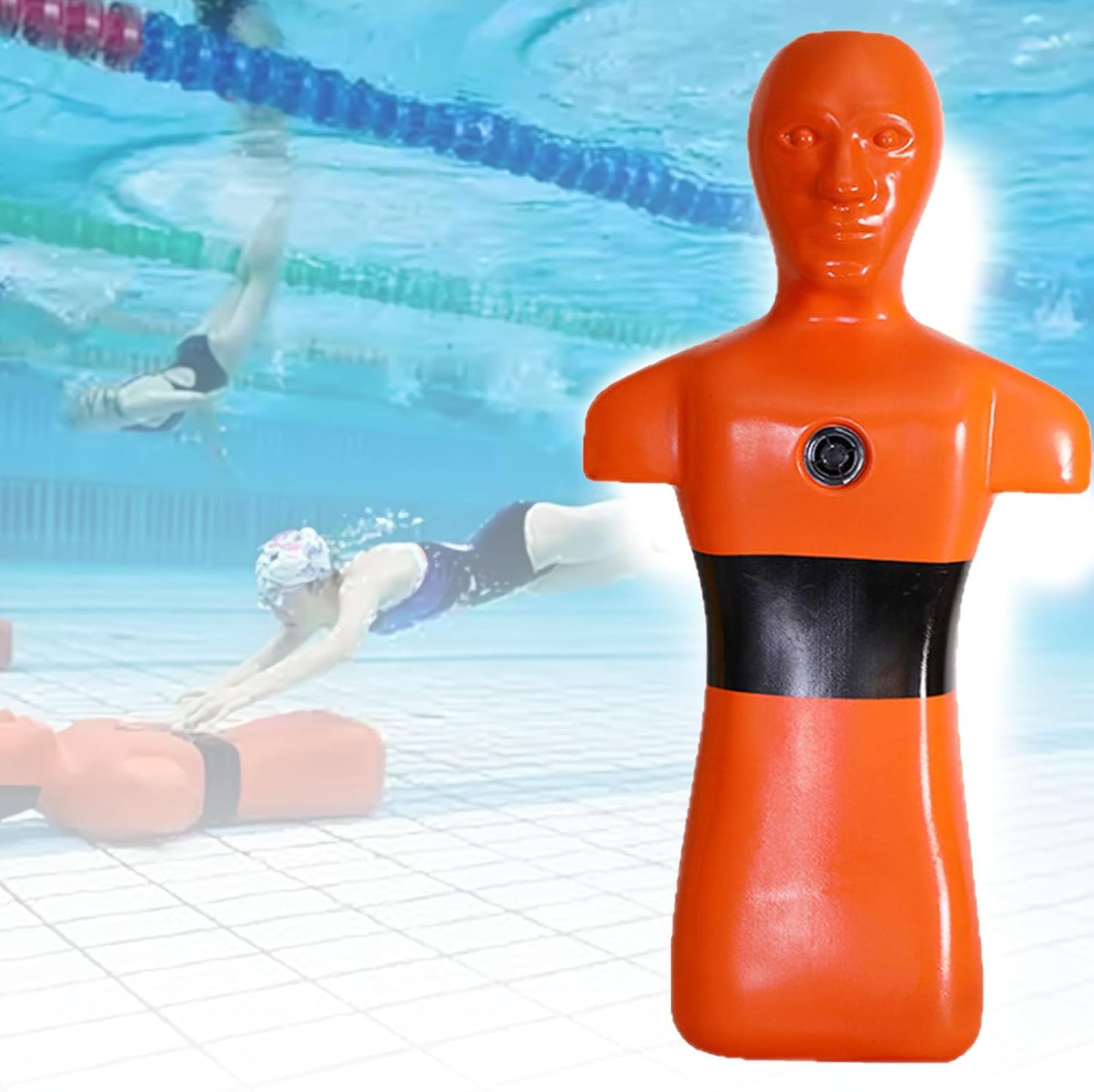 Water Rescue Training Dummy, Drowning Prevention Teaching Tools with Rapid Drainage & 3 Water Injection Holes, Swimming Pool Rescue Training Equipment for School and Community Drills Orange
