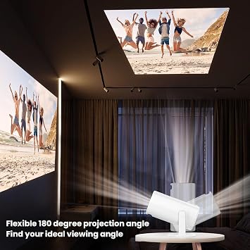 Mini Projector, 4K Portable Projector with 180 Degree Rotation, Cordless Bluetooth Smart Projector, Home Video Projector for Bedroom Outdoor (US Plug)