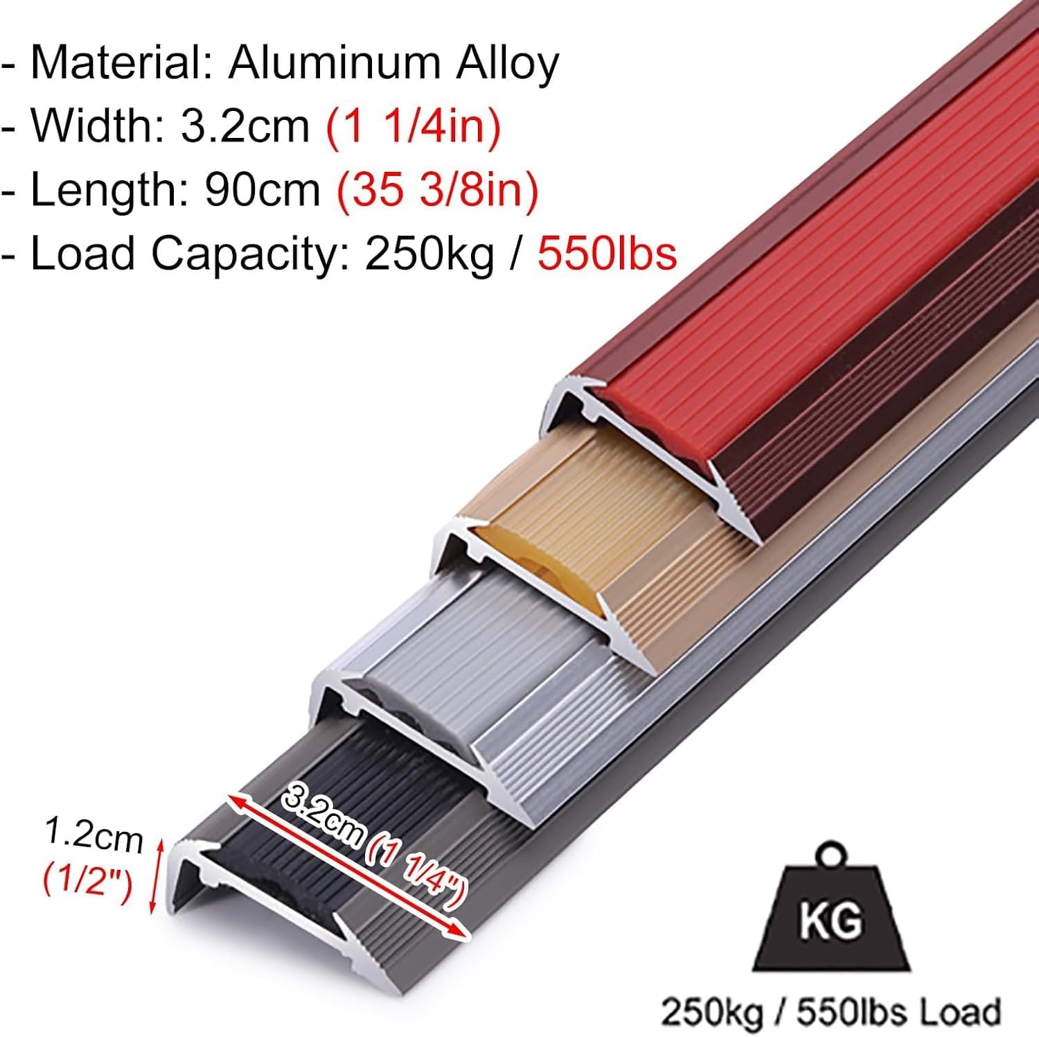 Aluminum Transition Strip Threshold Strip, Non-Slip Stair Nosing Edge Trim Strip, Staircase Step Treads Edging Protector for Indoor Outdoor(Dark Gray,3.2cm (1 1/4") Wide)