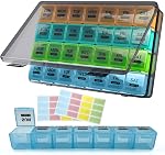 Monthly Pill Organizer 28 Days Pill Box Organized by Week,One Month 4 Weeks Pill Cases with Dust-Proof Container to Hold Vitamins,Supplements,Fish Oils for Travel(Multicolour)