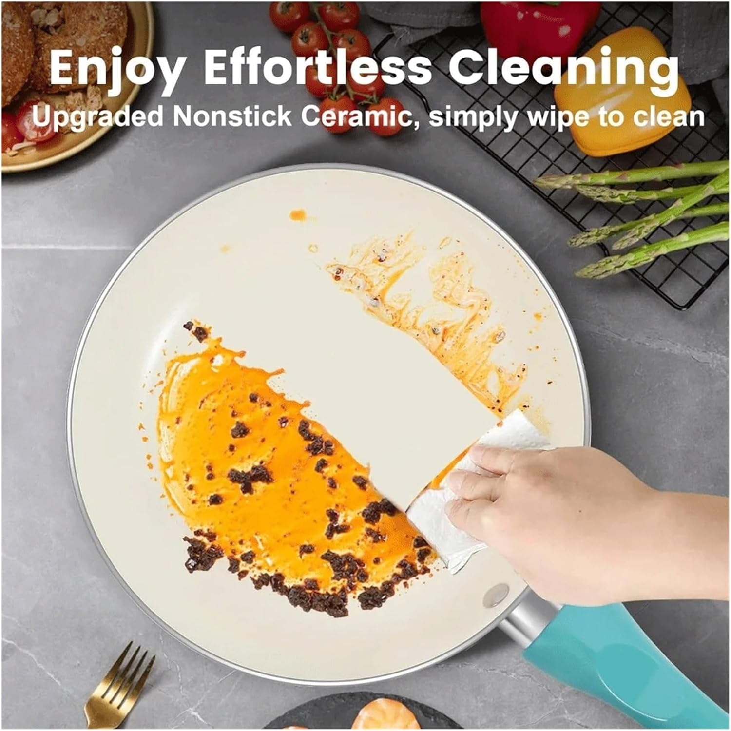 Pots and Pans Set Nonstick, 11pcs Kitchen Cookware Sets Induction Cookware, Ceramic Non Stick Cooking Set (Blue Fits All)