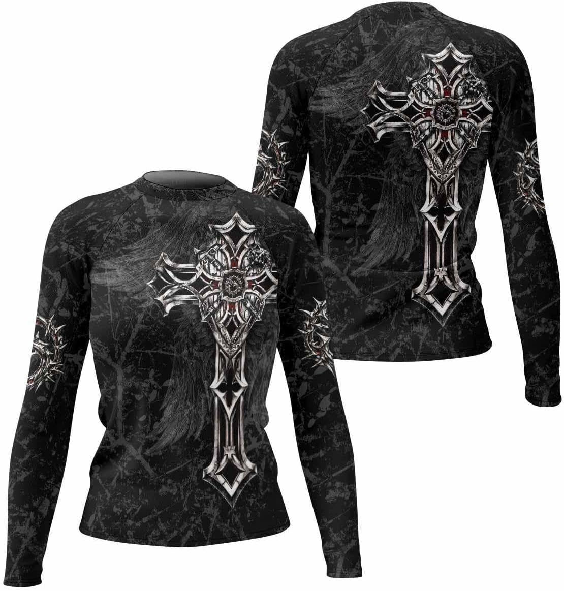 Women’s Gothic Faith Combat Rash Guard – Long-Sleeve Compression Athletic Shirt for BJJ MMA No-Gi Training