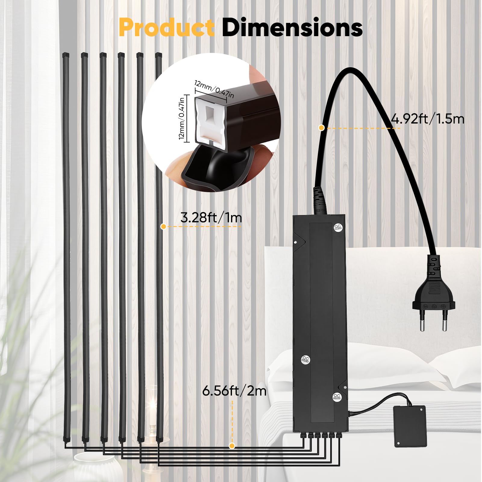 éclairage Pour Panneaux Acoustiques, Intensité Variable Sécable Avec Bande LED Intégrée 6 X 100cm Blanc Chaud Et Capteur Tactile Installation Facile Pour Panneaux Acoustiques (6 Bandes Lumineuses)