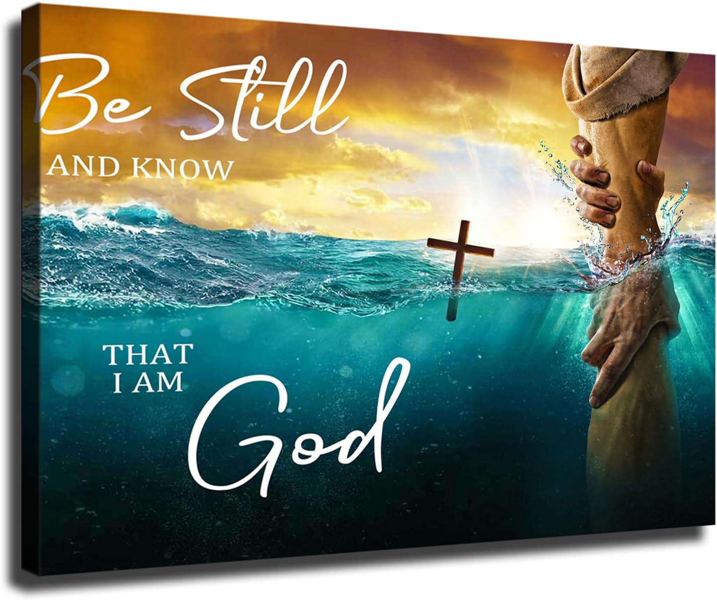 Hand of God Jesus Reaches Into The Water，be Still and Know That I Am God Poster Canvas Wall Art Framed Wall Art Prints Living Room Bedroom Decor Paintings (12x18inch-Framed)