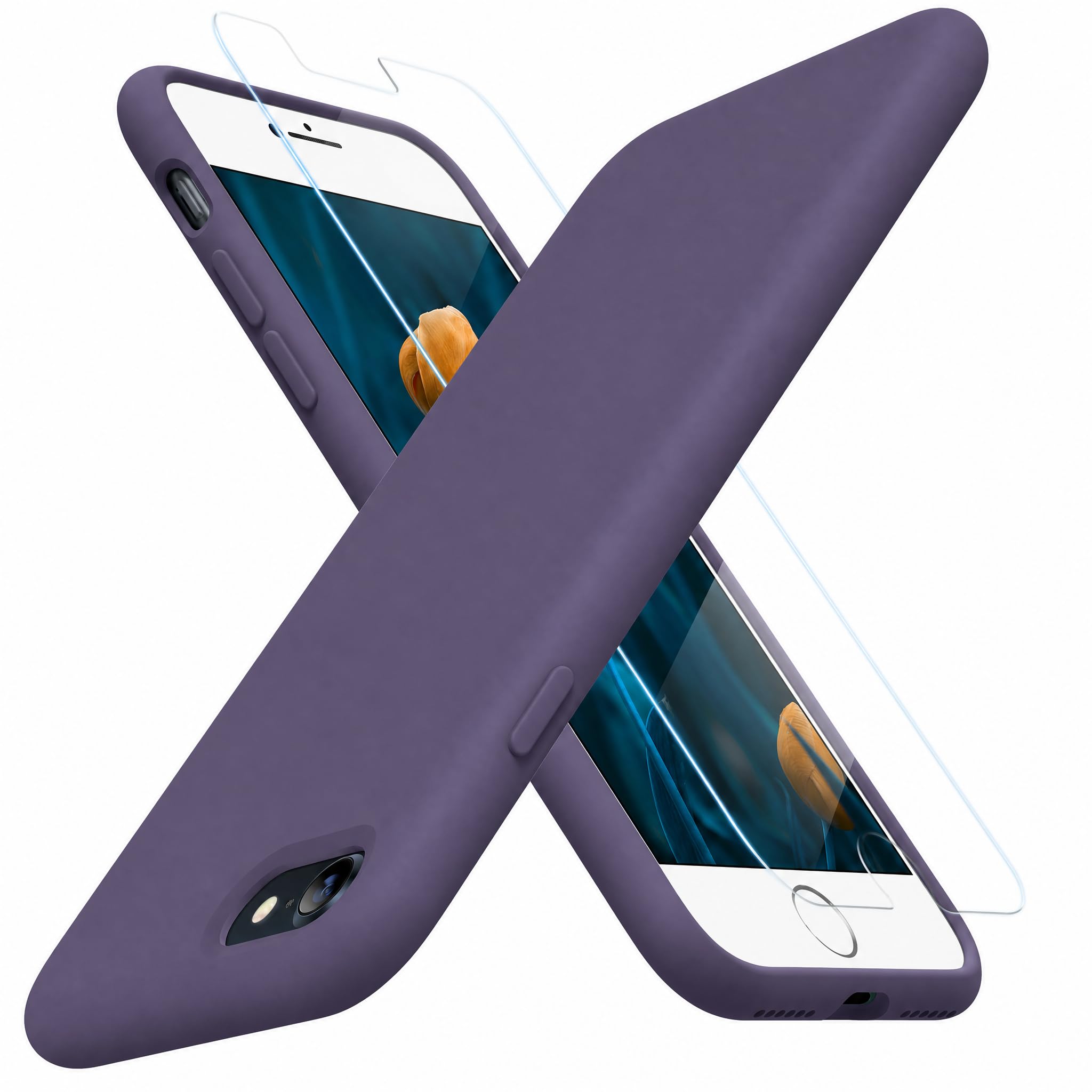 miracase Ultra Slim Designed for iPhone SE Case 2022(3rd Gen)/iPhone SE 2020 Case(2nd Gen)/iPhone 7 Case/iPhone 8 Case with Screen Protector, Multi-Color Silicone Shockproof Phone Case Dark Purple Dark Purple iPhone SE3/SE2/8/7