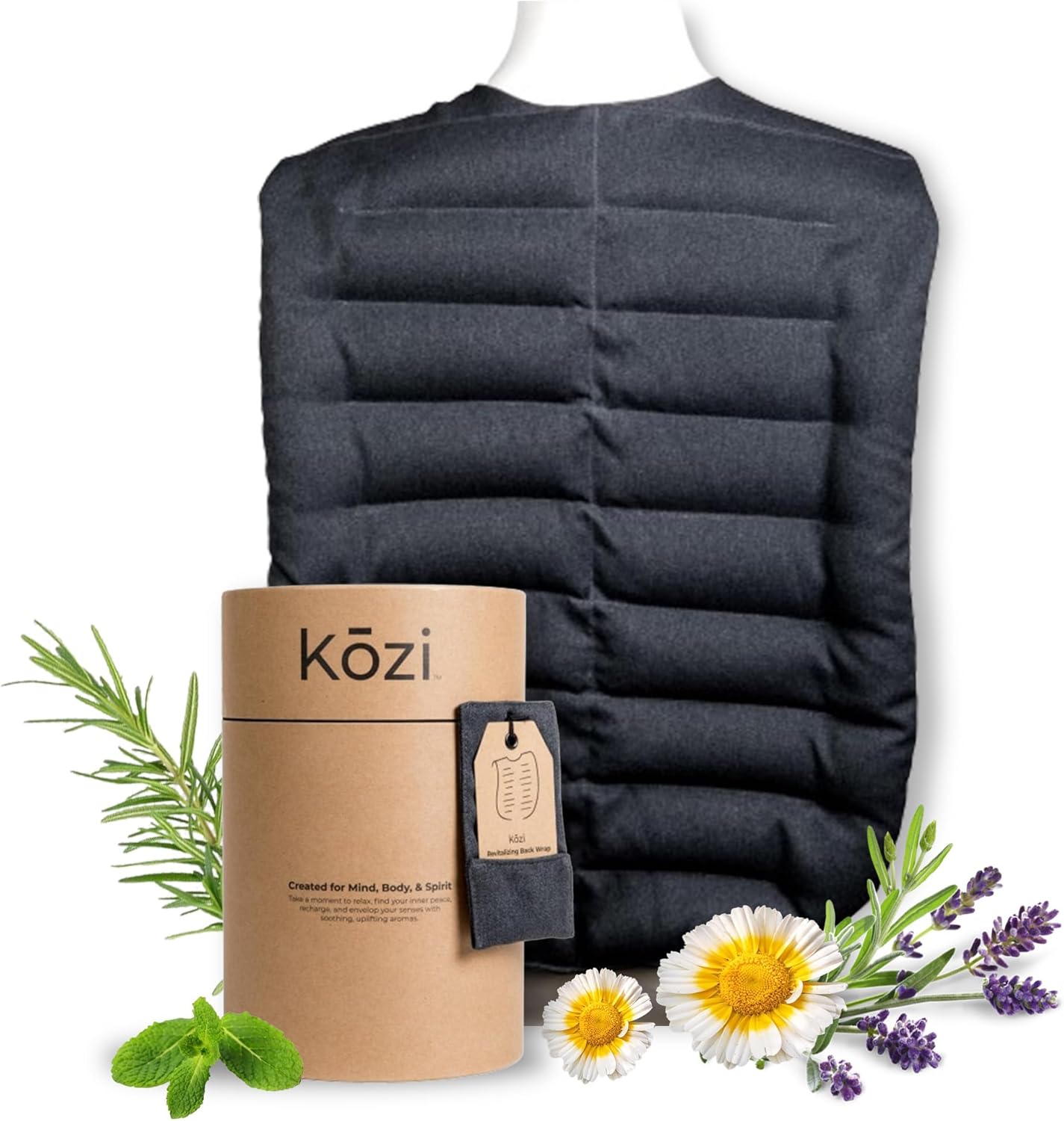 Kozi Heating Pad for Back | Microwave Cordless Heating Pad for Pain Relief, Full Coverage Warmer for Neck and Shoulders, XL Portable Wrap (Black)