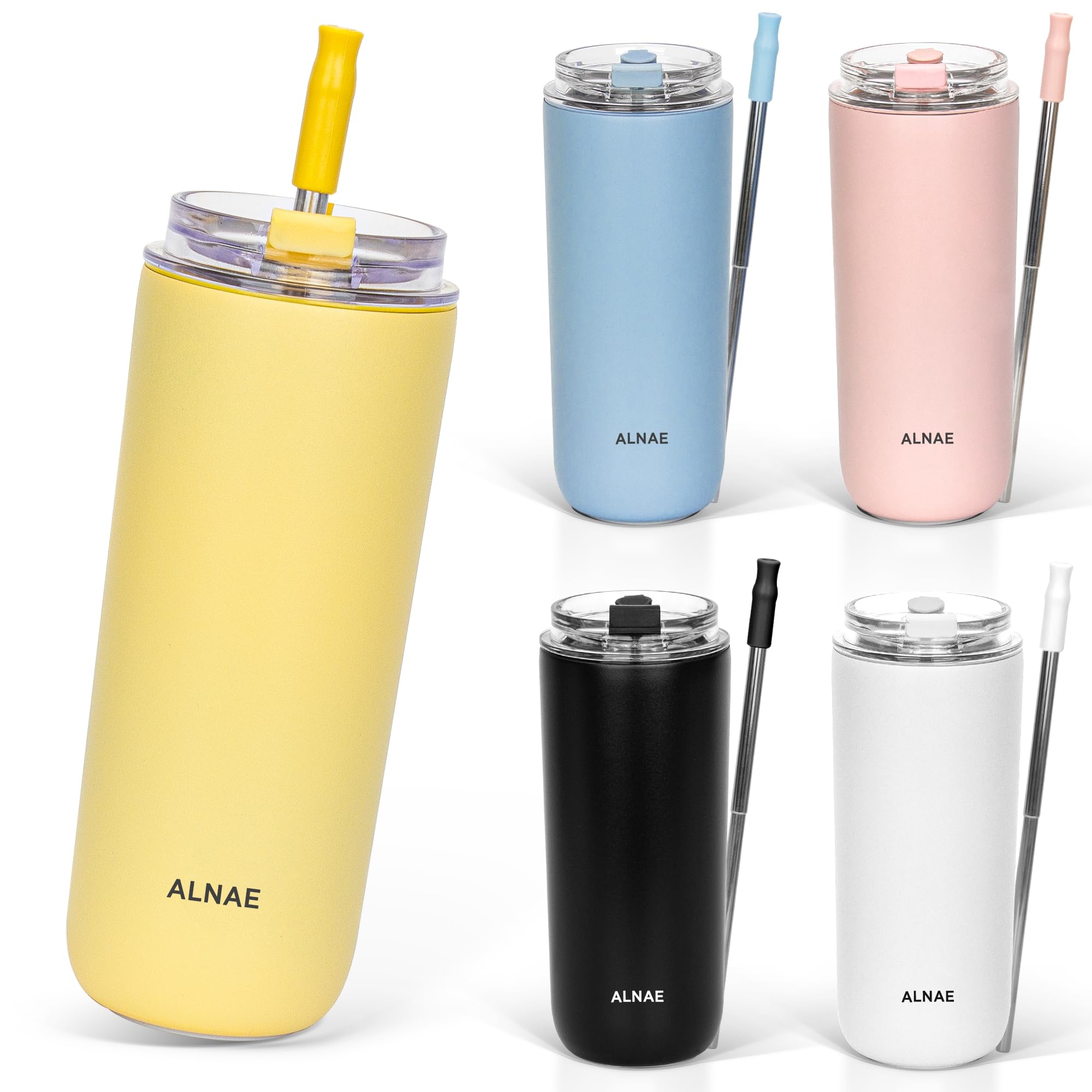 Amazon | ALNAE タンブラー 500ml 水筒 可伸縮ストロー付き 直飲み 蓋