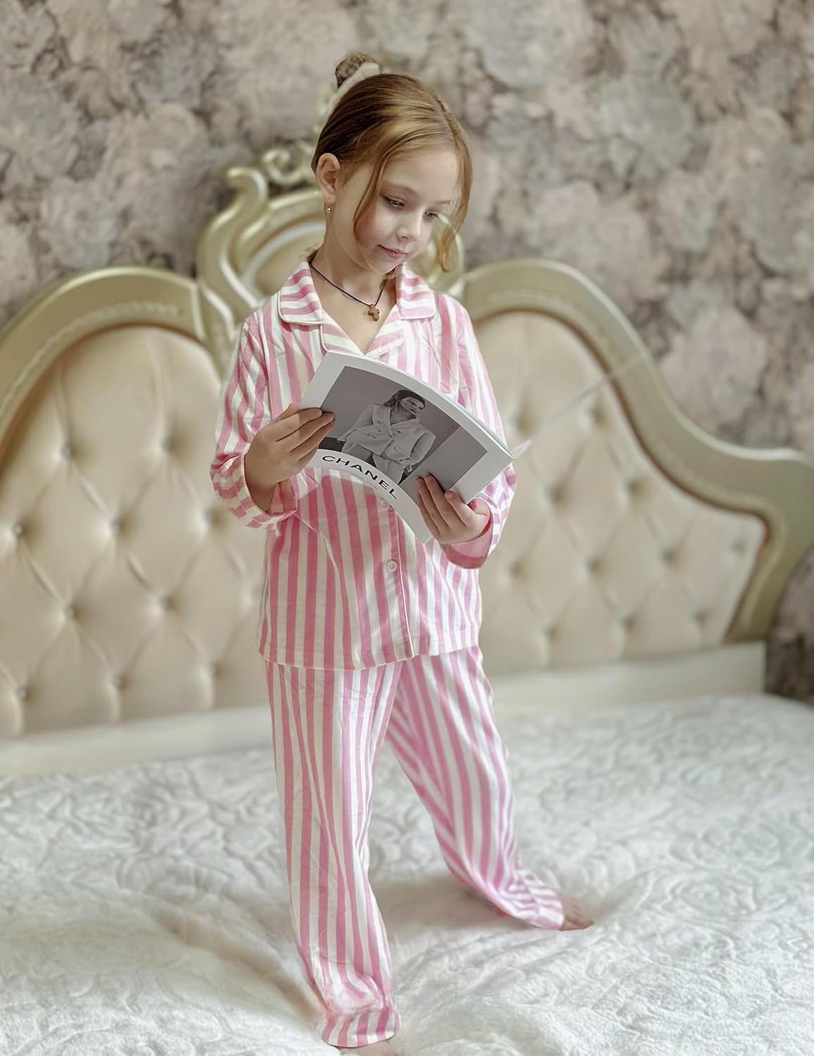Arshiner Pajamas Set for Girls Plaid Long Sleeve Lounge Set Button Down Pj Sets - Image 7